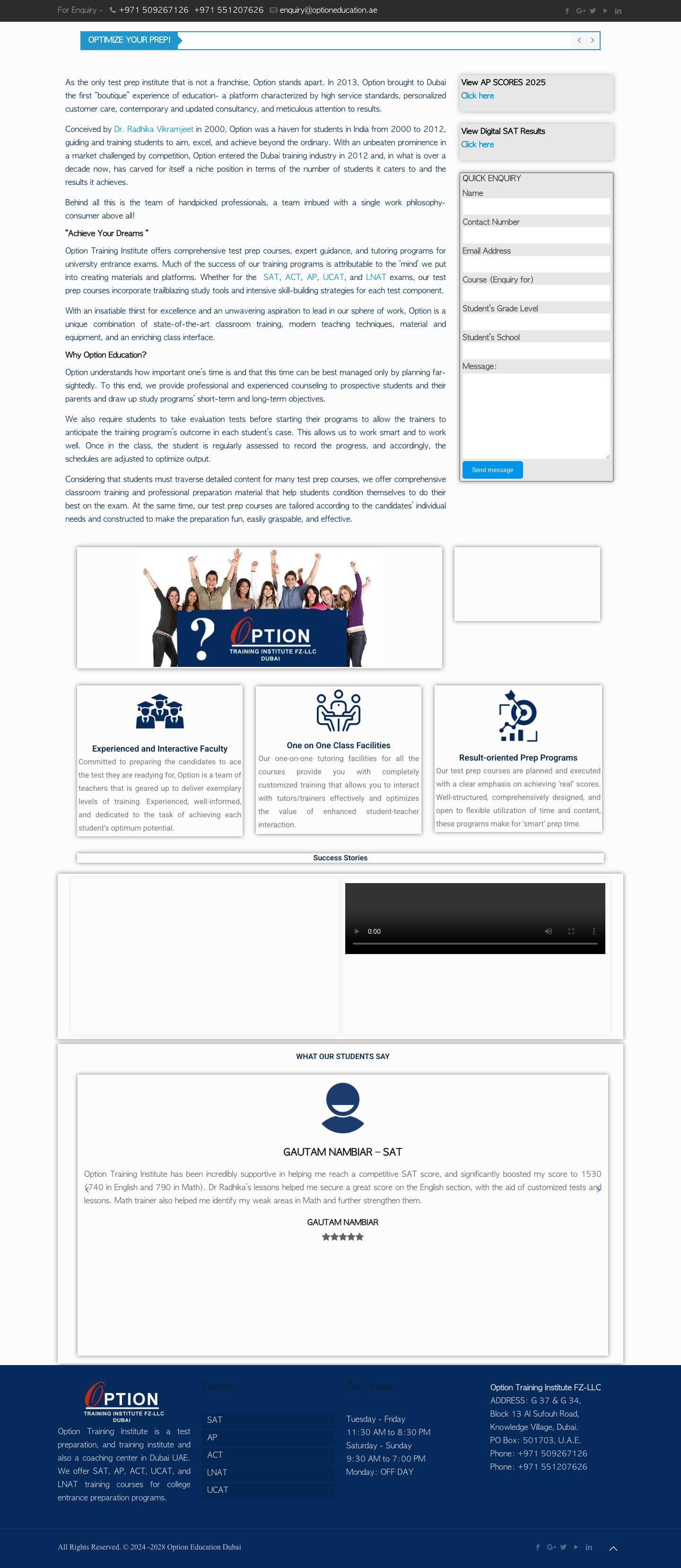 SAT, AP, ACT, UCAT, and LNAT Prep Courses | Option Education - Full Screenshot