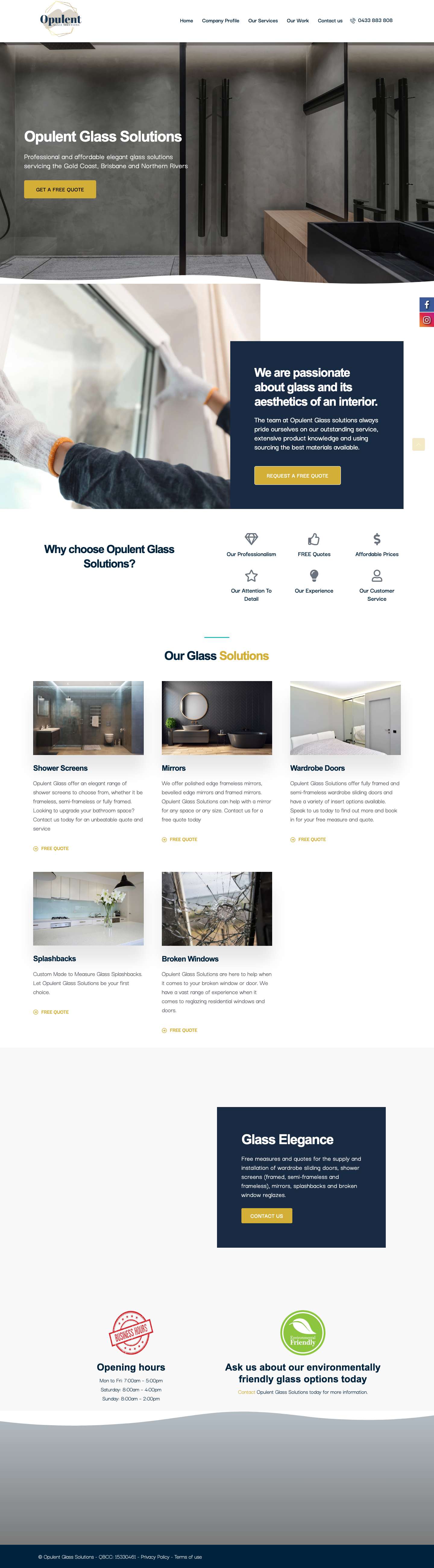 Opulent Glass Solutions – Glass Services Gold Coast - Full Screenshot