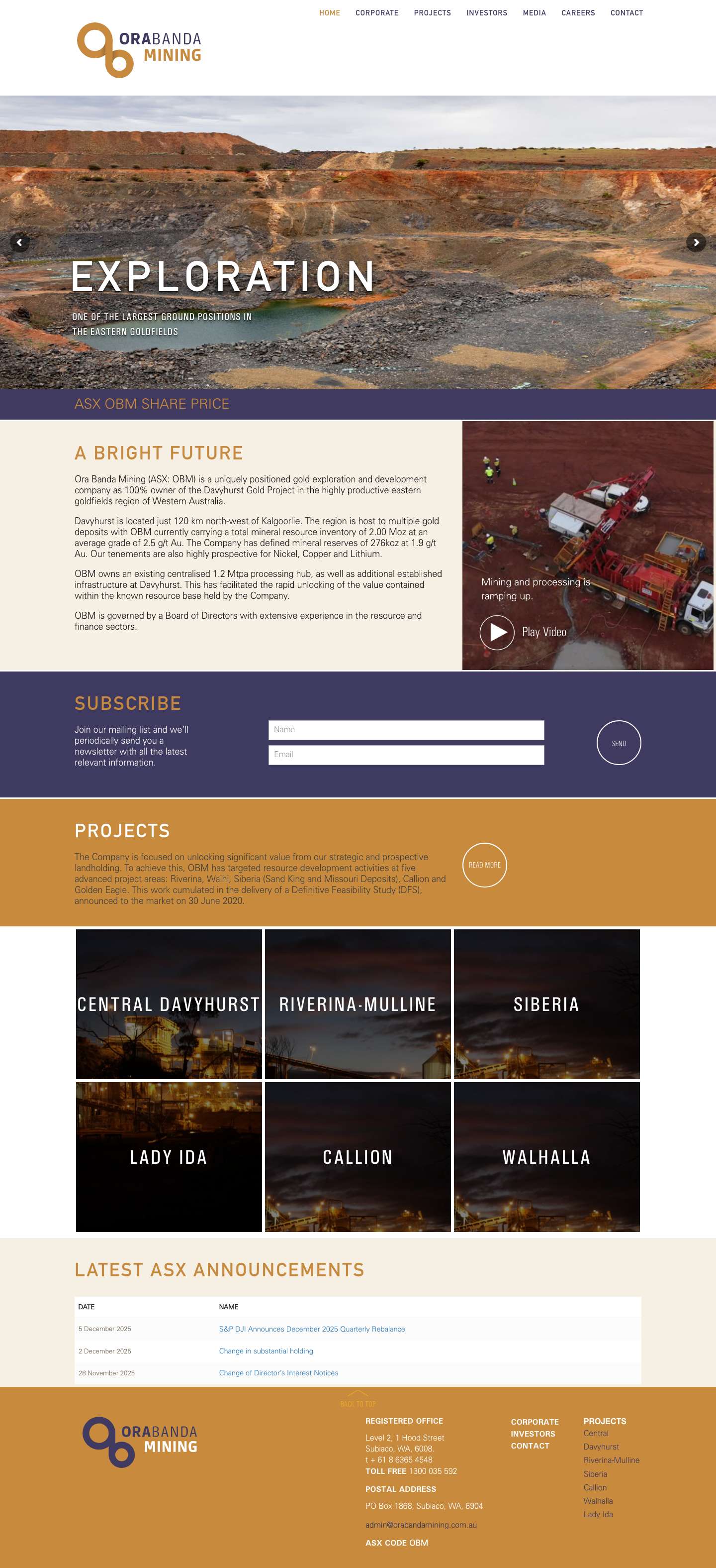 Home - Ora Banda Mining - Full Screenshot