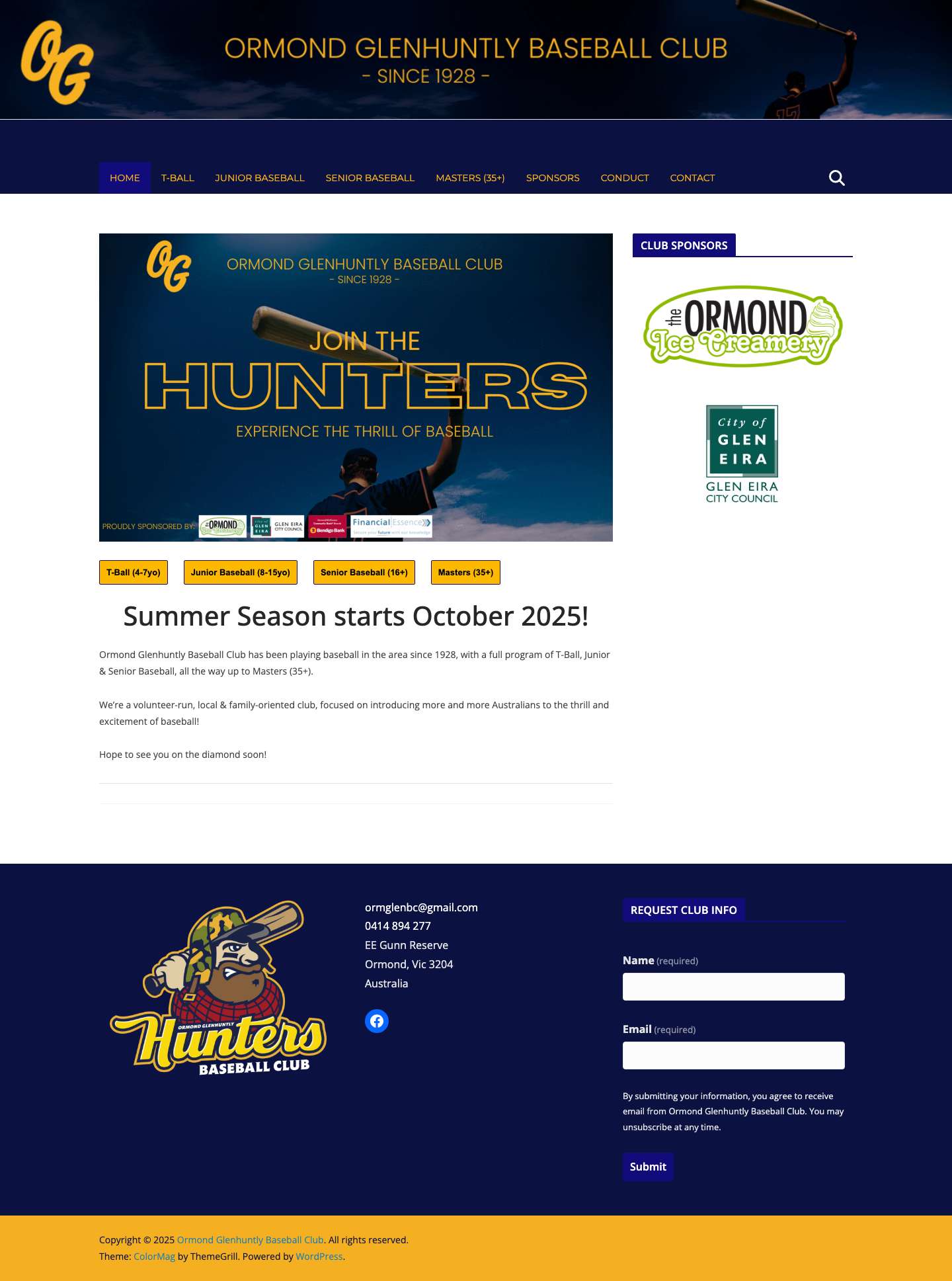 Ormond Glenhuntly Baseball Club – Since 1928 - Full Screenshot