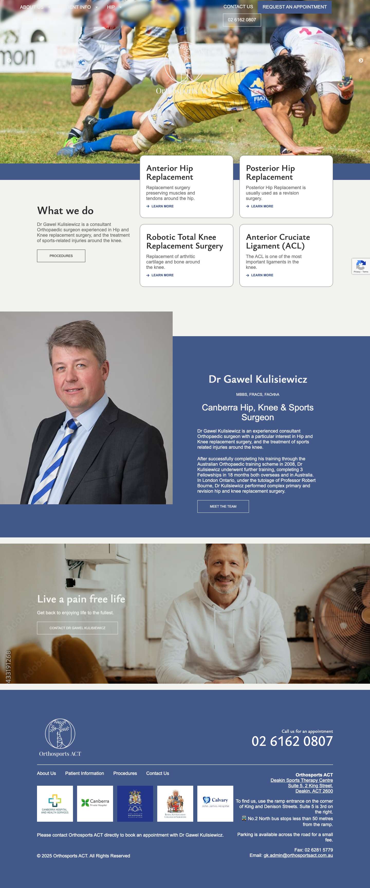 Orthosports ACT | Canberra Orthopaedic Surgeon - Full Screenshot
