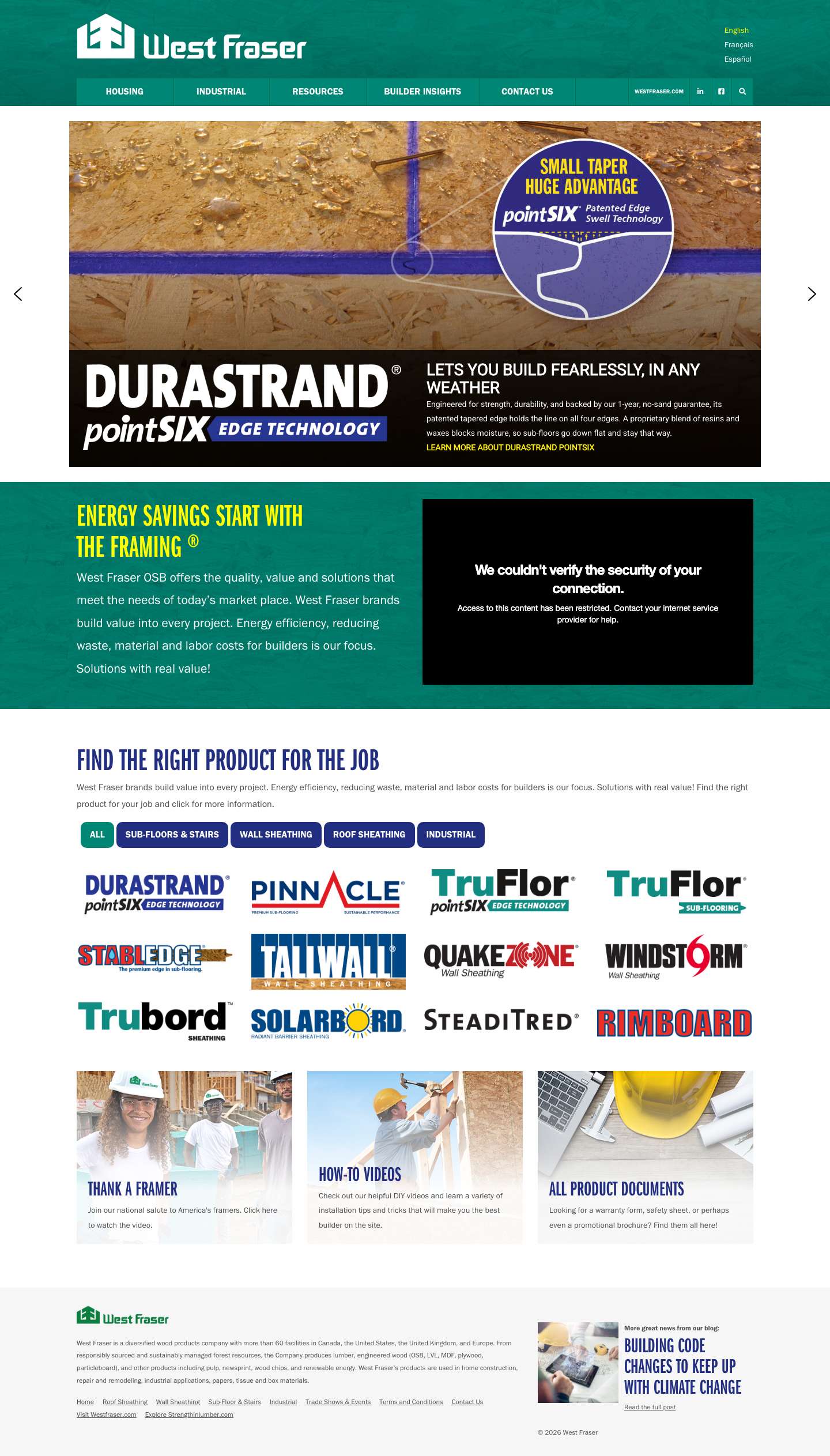 West Fraser North America | Engineered Wood Products - Full Screenshot