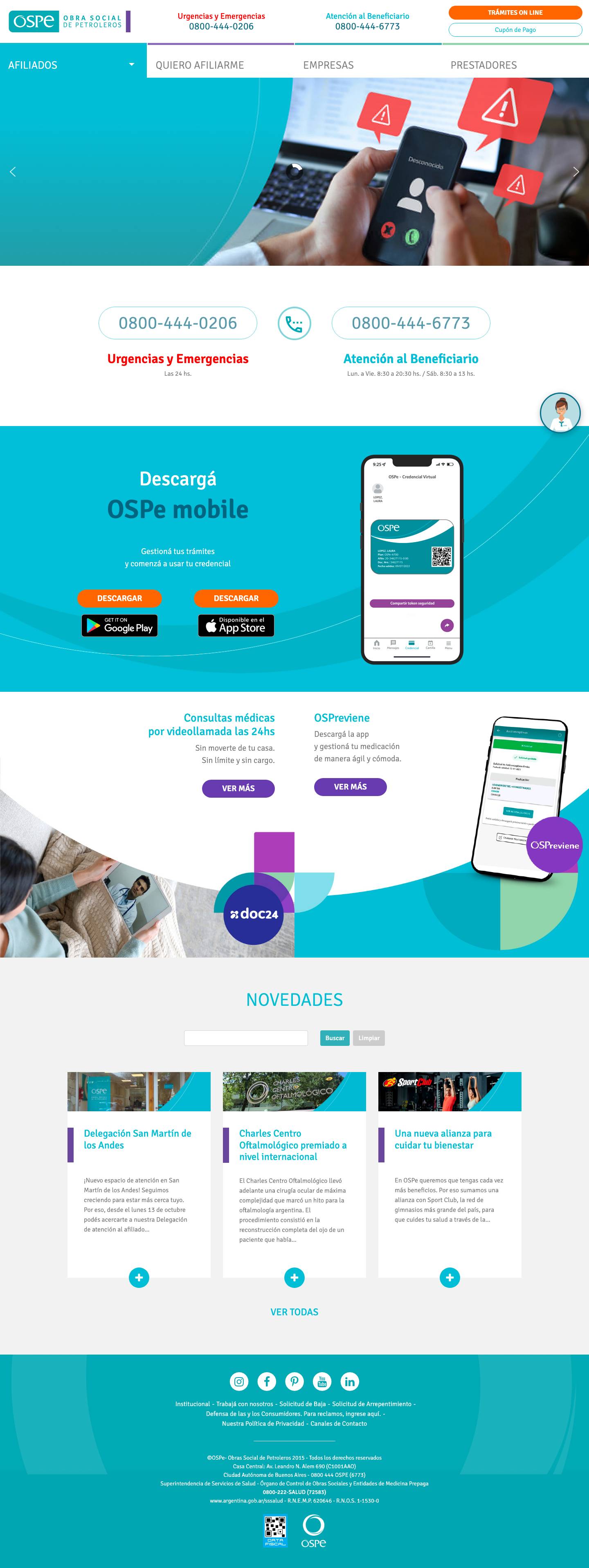 Atención a los afiliados | Obra Social de Petroleros - Full Screenshot