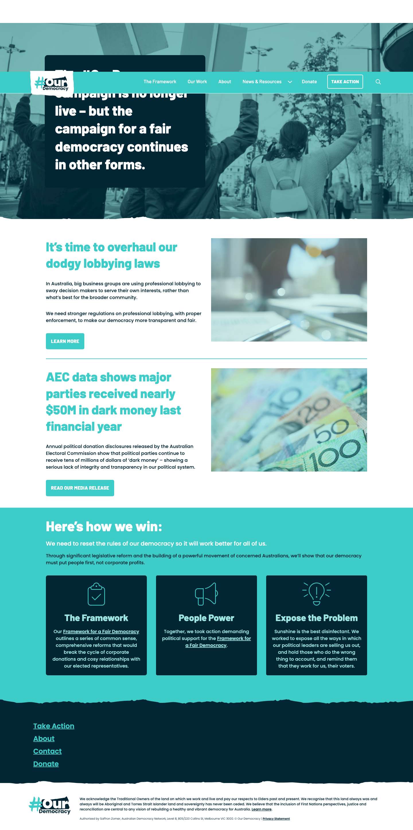 #OurDemocracy - Campaign for a healthy Australian democracy - Full Screenshot