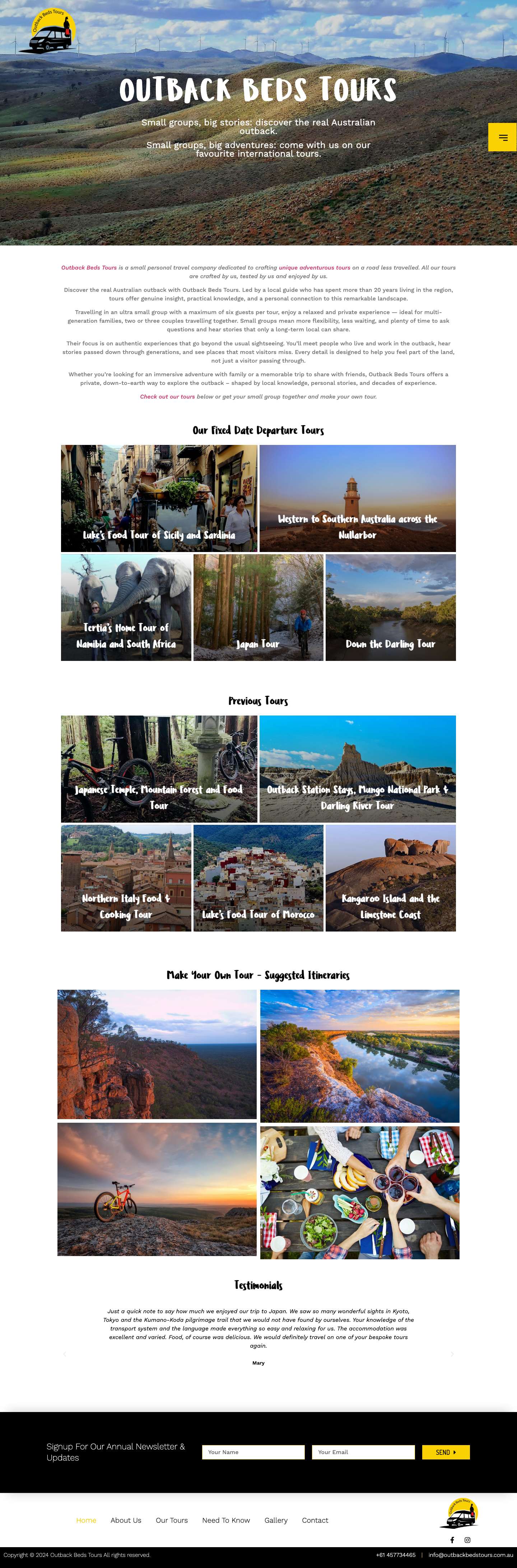 Home - Outback Beds ToursMenuCloseMenu - Full Screenshot