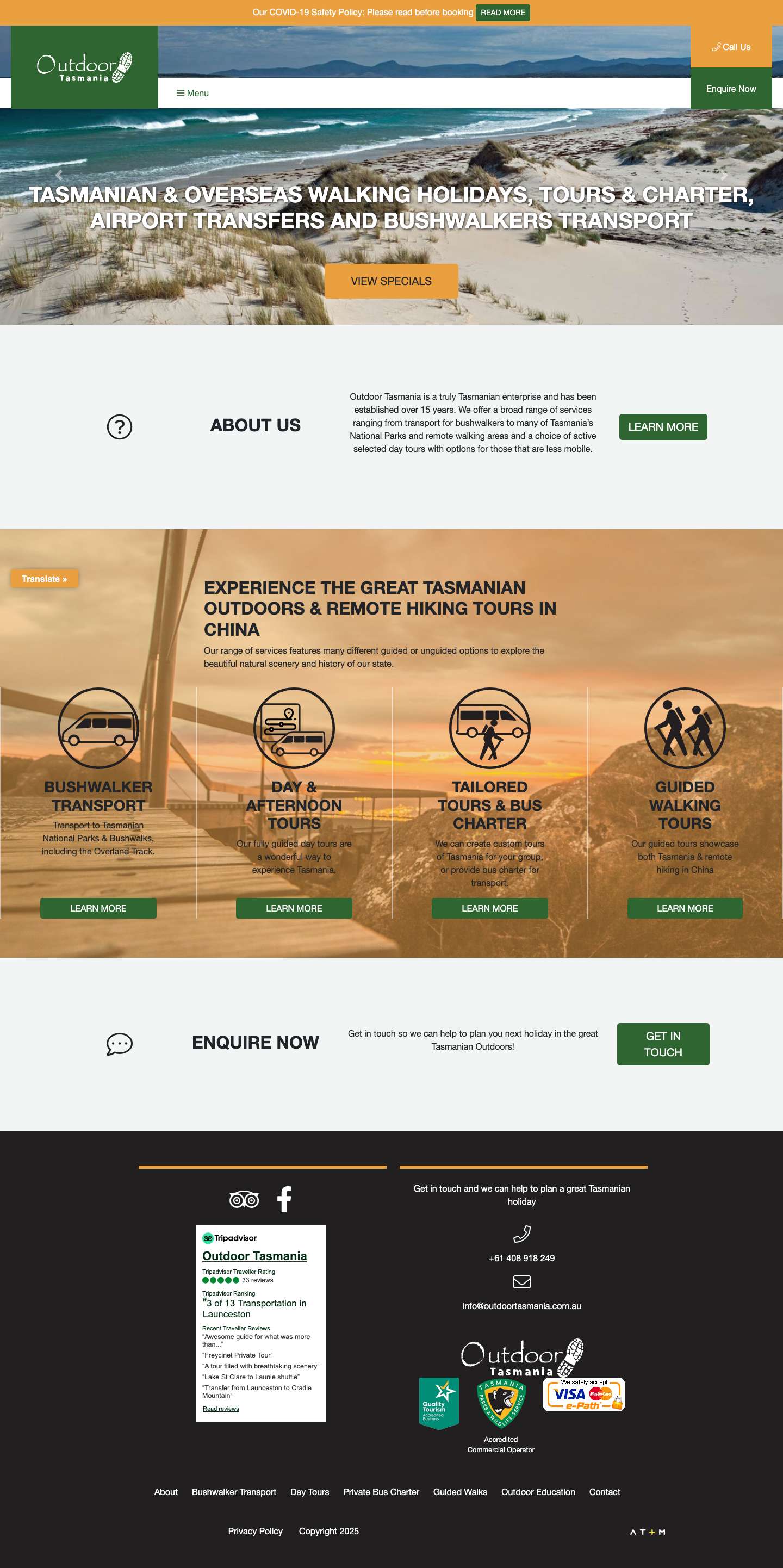 Bushwalker Transport, Guided Walking Tours | Outdoor Tasmania - Full Screenshot