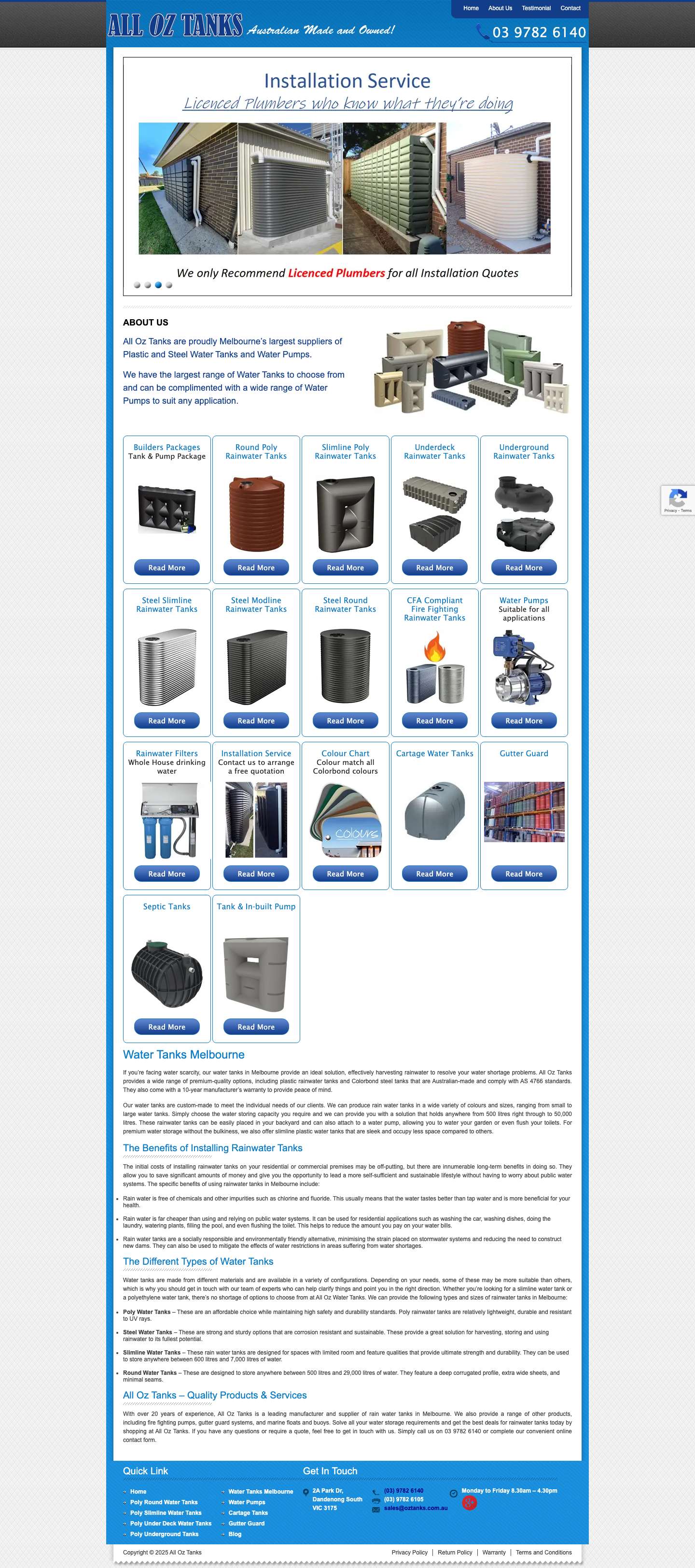 Water Tanks Melbourne | Rainwater Tanks Melbourne | Plastic Water Tanks, Round Water Tanks, Slimline Water Tanks & More - Full Screenshot