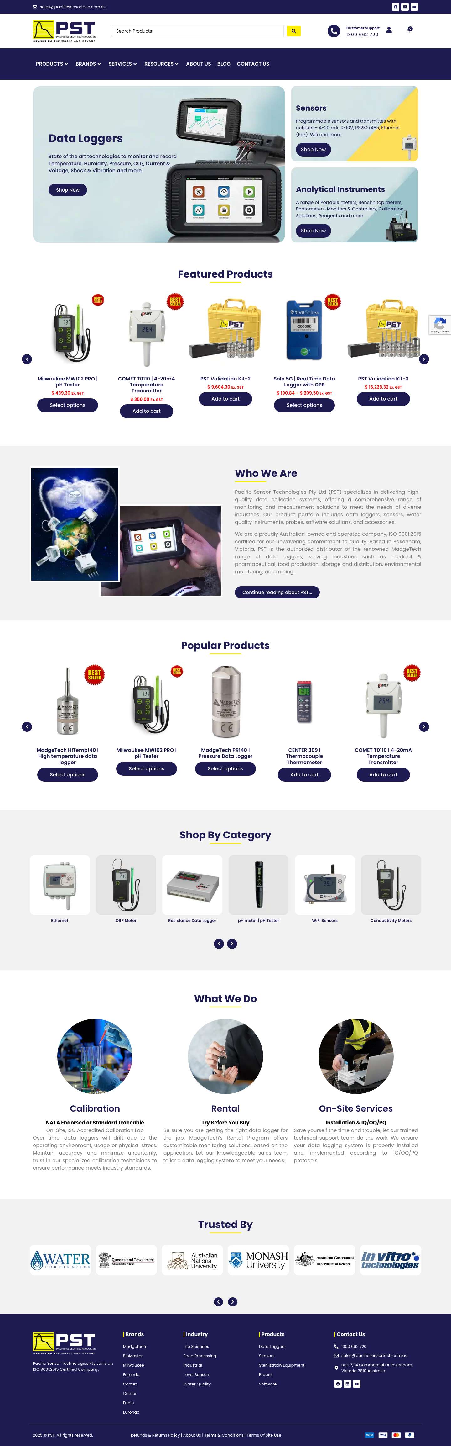 Pacific Sensor Technologies | Data Loggers, Sensors & Monitoring SolutionsAmerican ExpressVisaMastercardPayPal - Full Screenshot