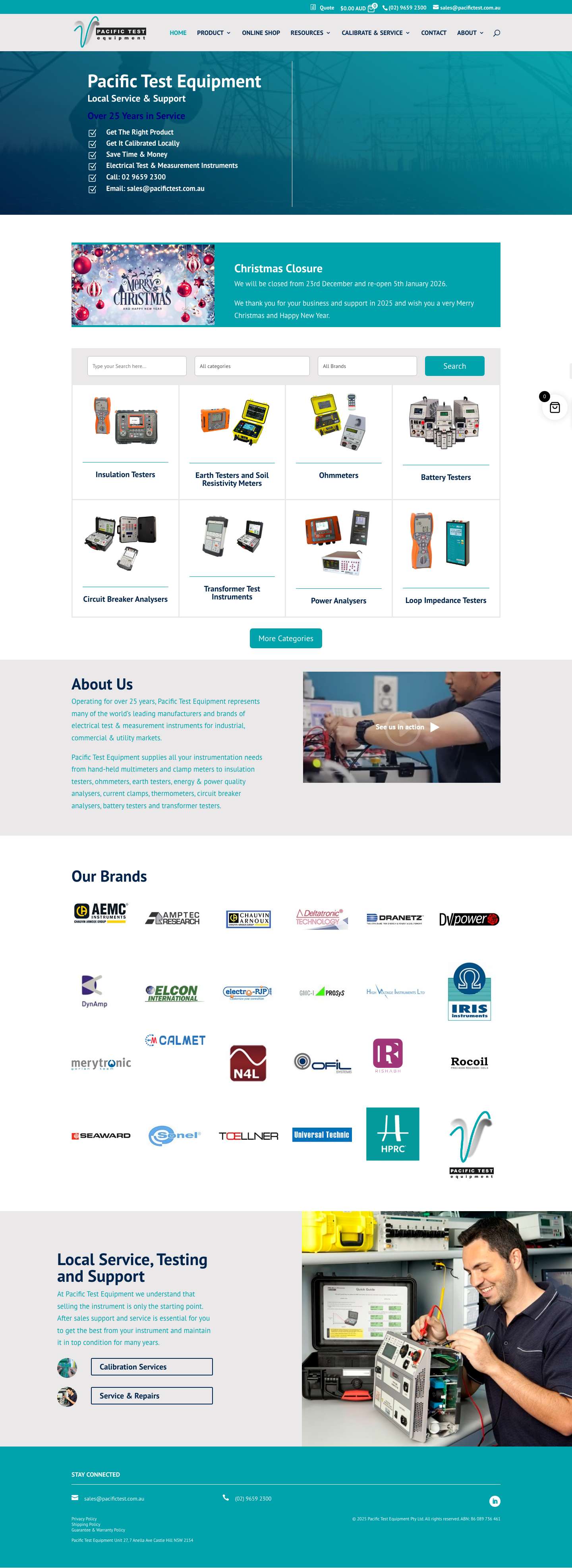 Home - Pacific Test Equipment - Full Screenshot