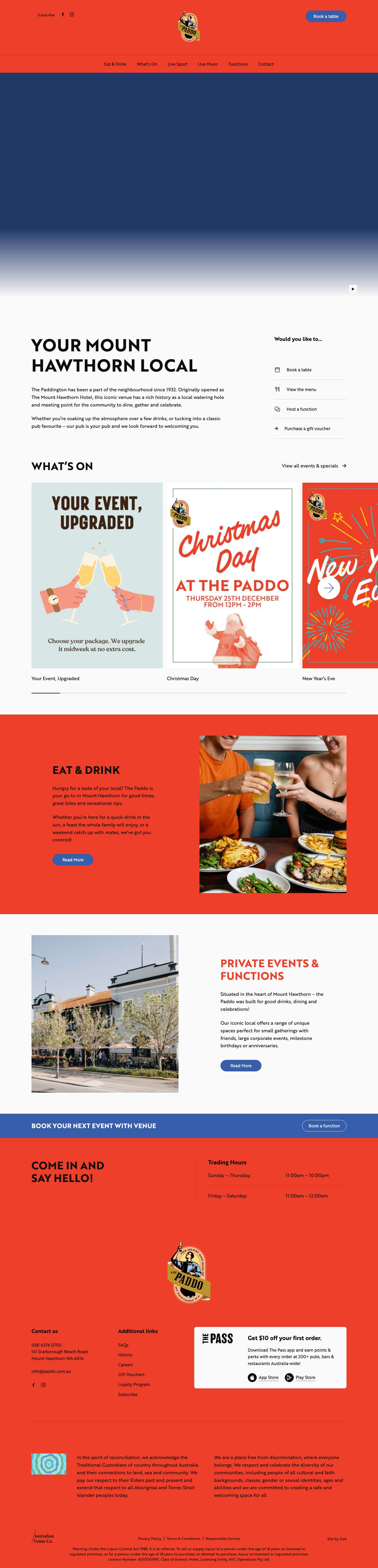 Paddington Ale House Mount Hawthorn - Local Pub Since 1932 - Full Screenshot