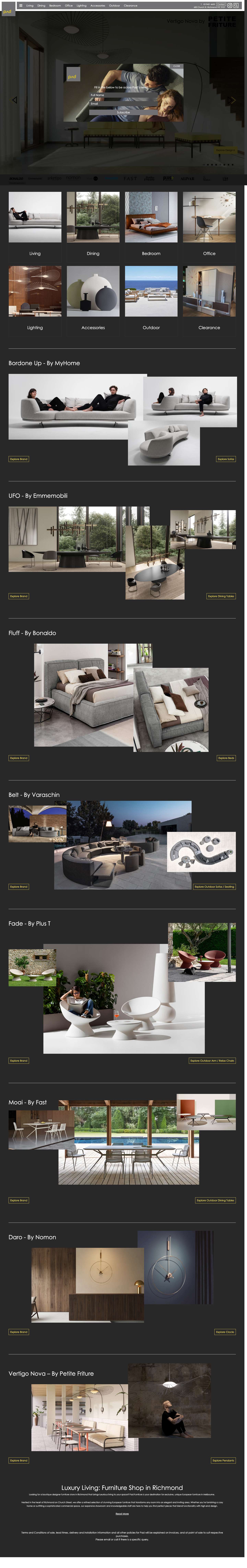 Designer Furniture Store Richmond, Melbourne | PAD Furniture - Full Screenshot