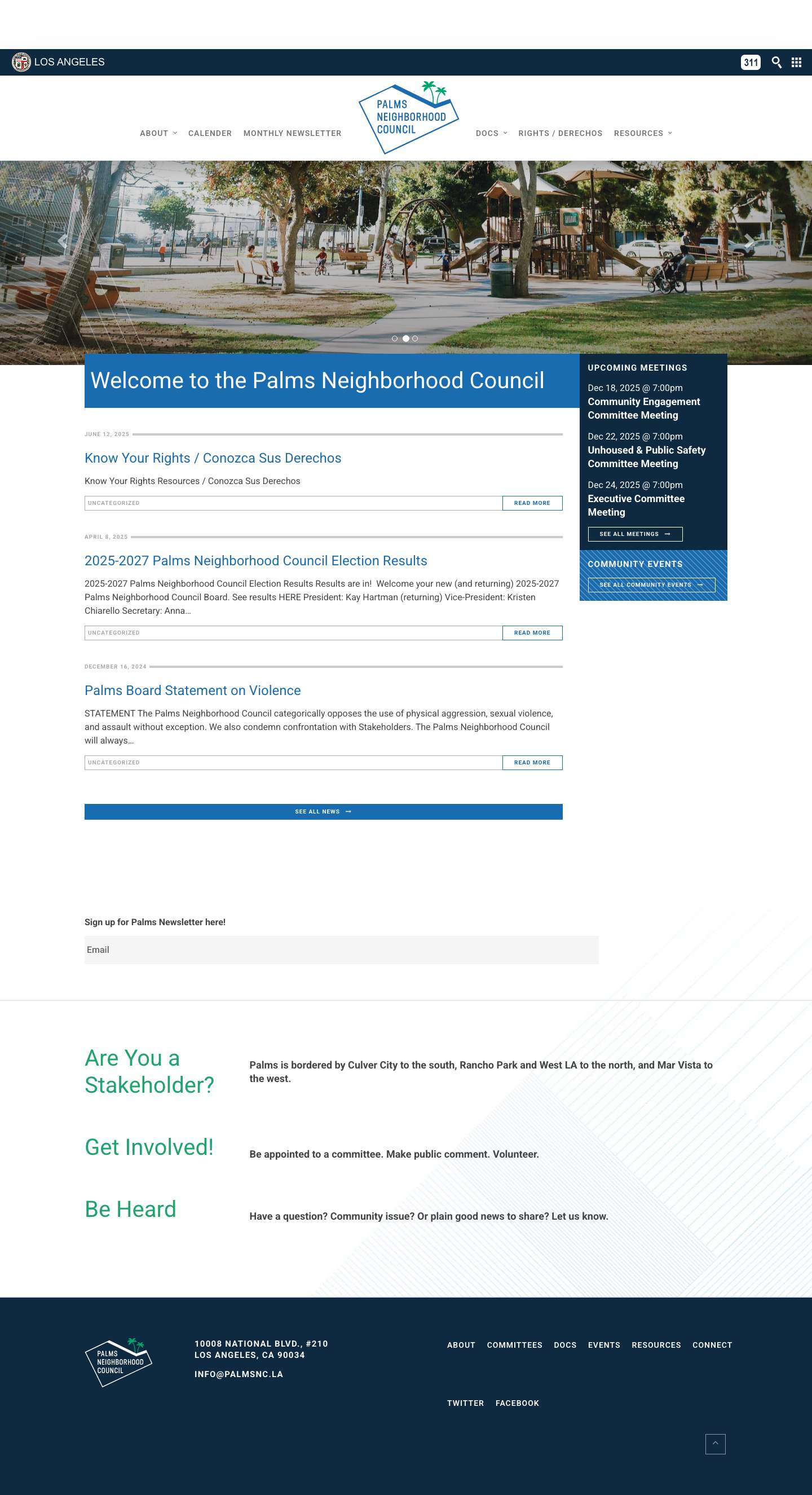 Home - Palms Neighborhood Council - Full Screenshot