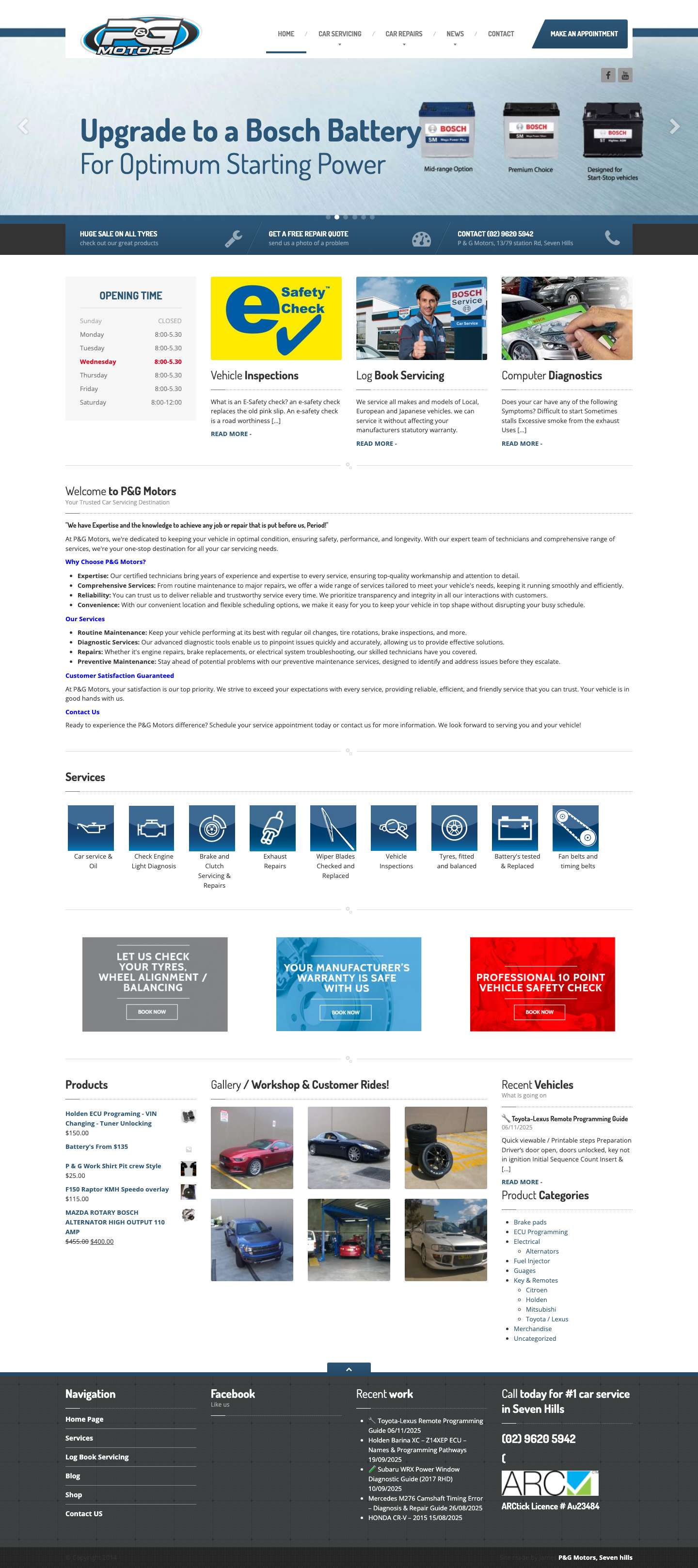 P & G Motors - Seven Hills | For all Car Mechanical and Electrical Repairs in Seven Hills. - Full Screenshot