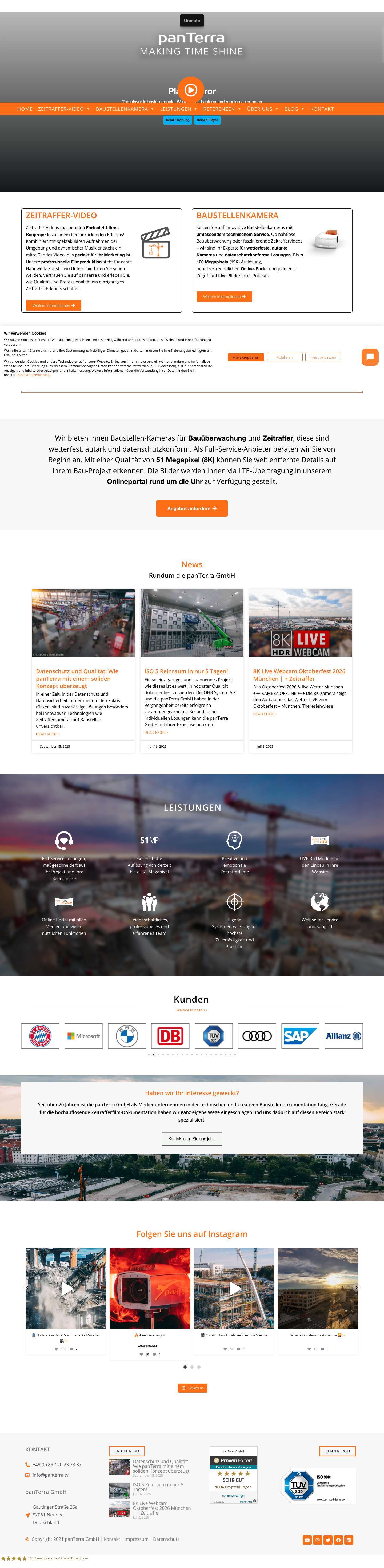Zeitrafferfilme, Bauüberwachung, Baustellenkamera | panTerra - Full Screenshot