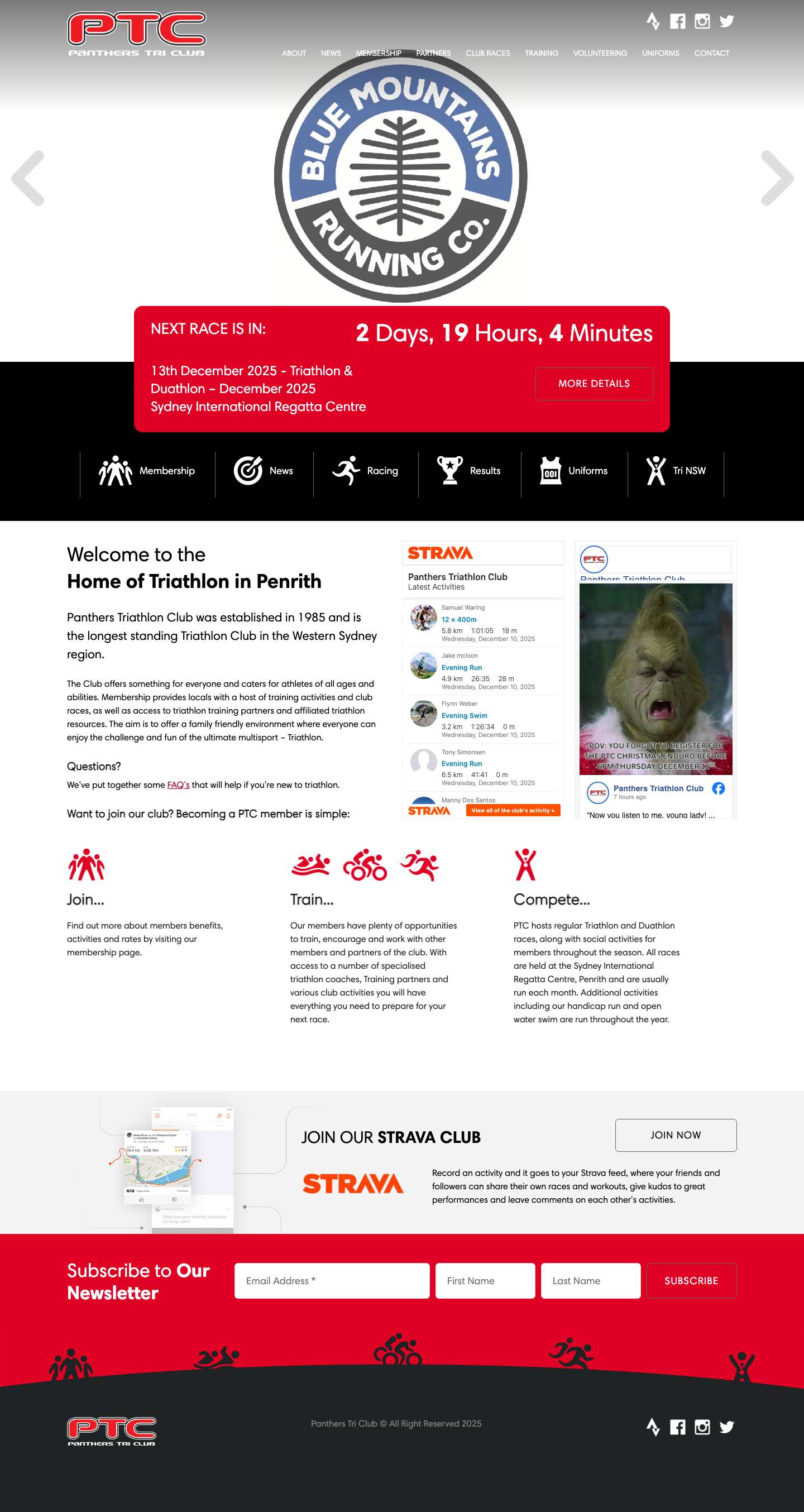 Panthers Triathlon Club - Penrith, Western Sydney NSW - Full Screenshot