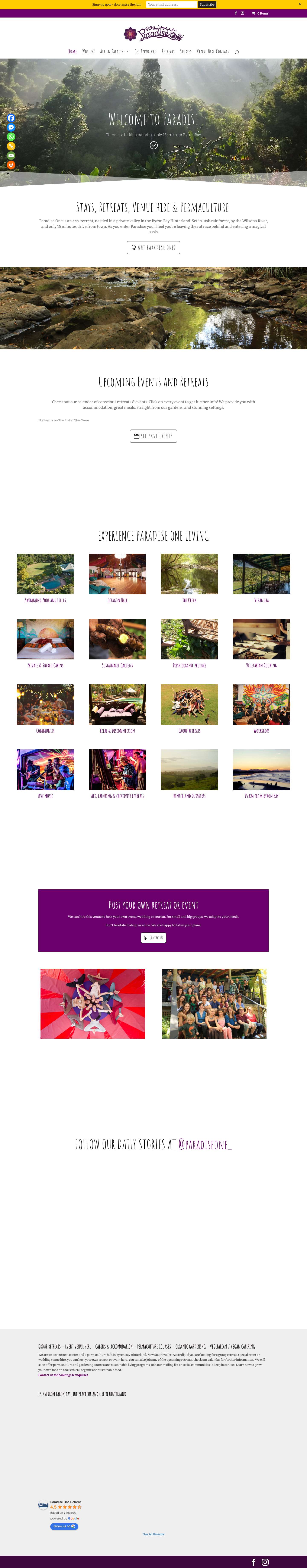 Retreat, Accommodation, Venue hire, Permaculture Byron Bay - Full Screenshot