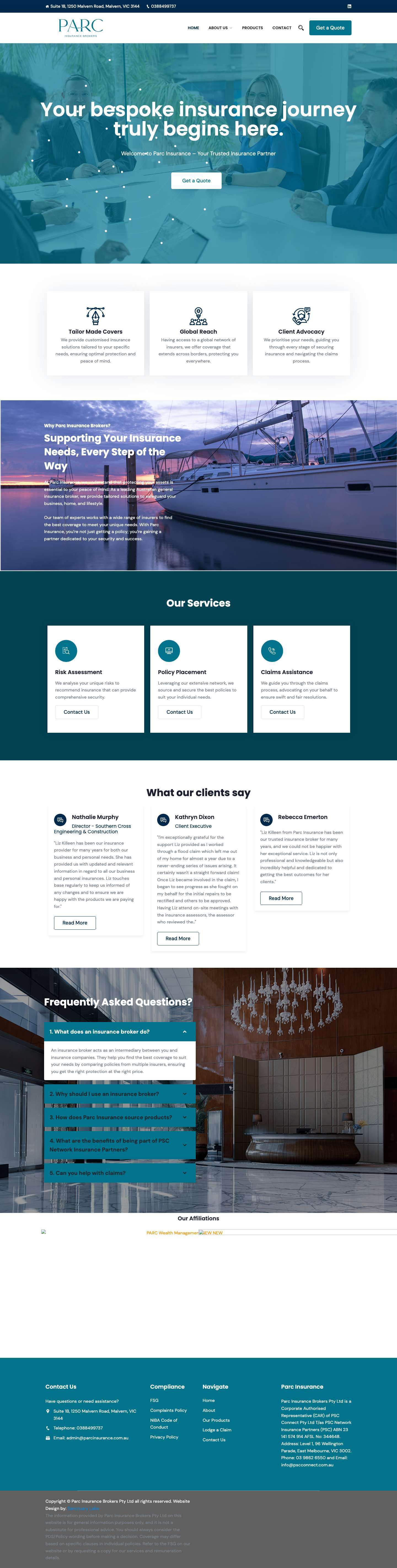 parcinsurance.com.au – Your bespoke insurance journey - Full Screenshot