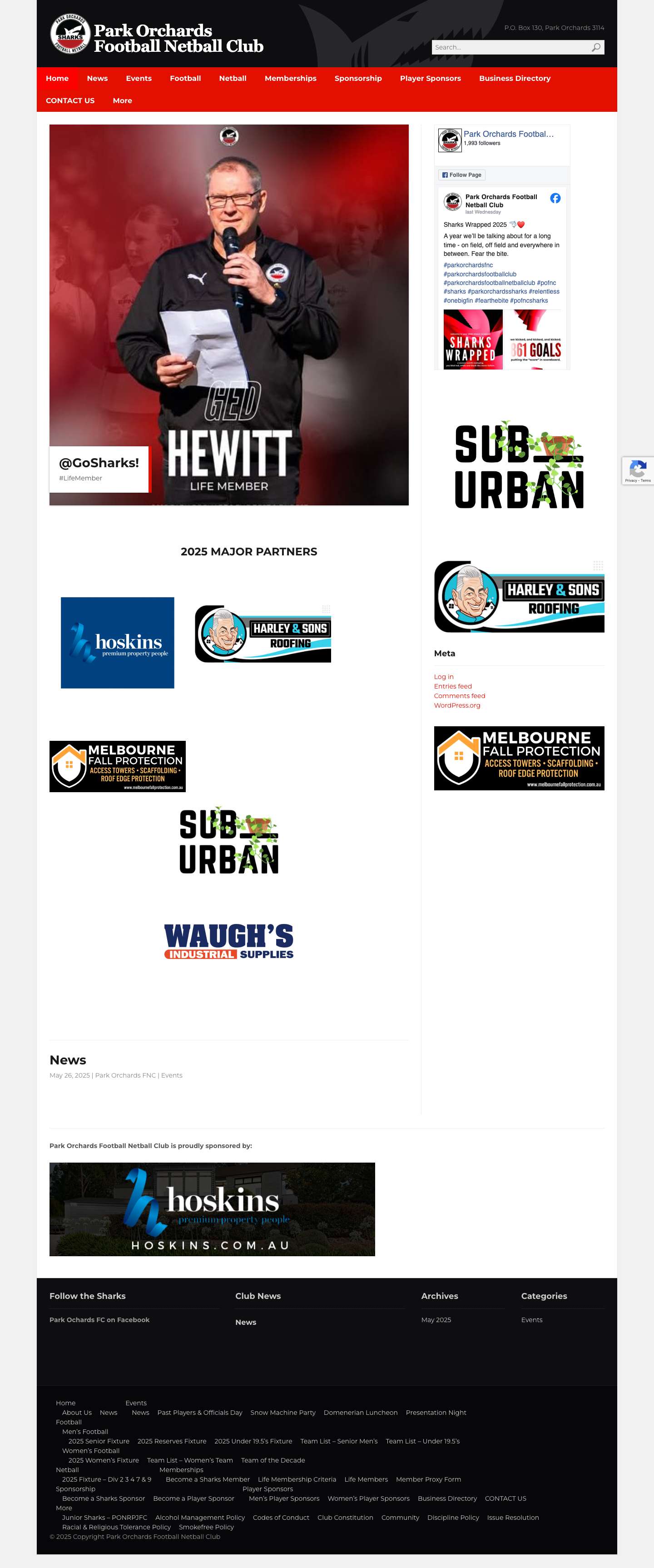 Park Orchards Football Netball Club - We are the Mighty Sharks. - Full Screenshot