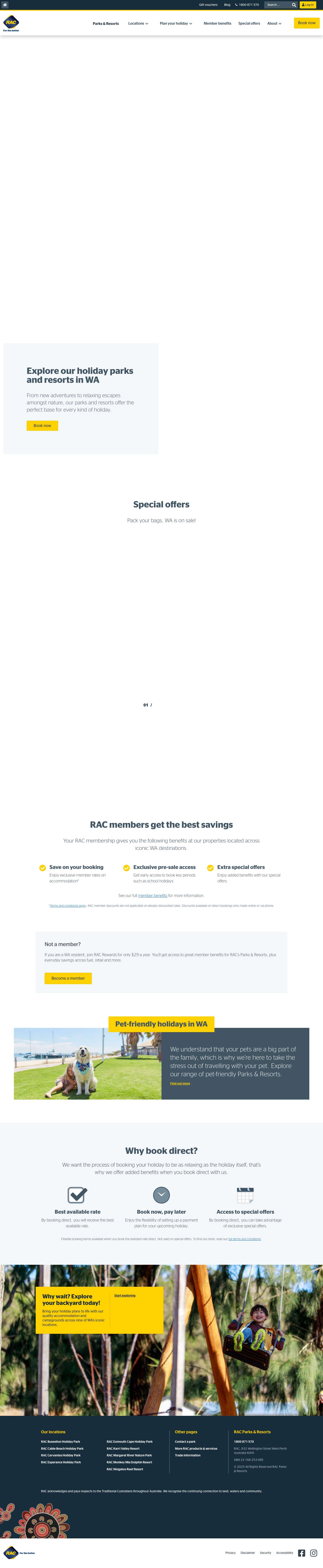 WA Holiday and Caravan Parks | RAC's Parks & Resorts - Full Screenshot