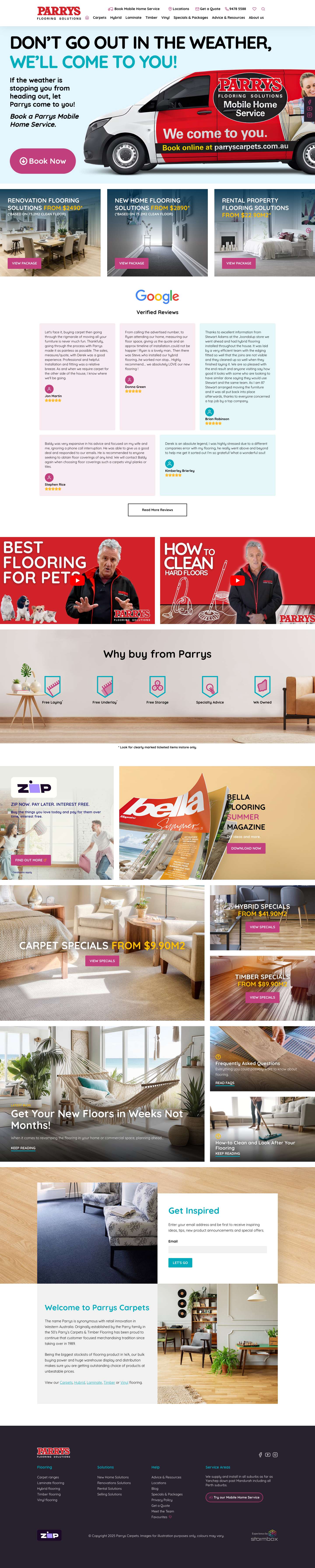 Carpet, Timber, Hybrid & Vinyl | Parrys Flooring Solutions | Perth - Full Screenshot