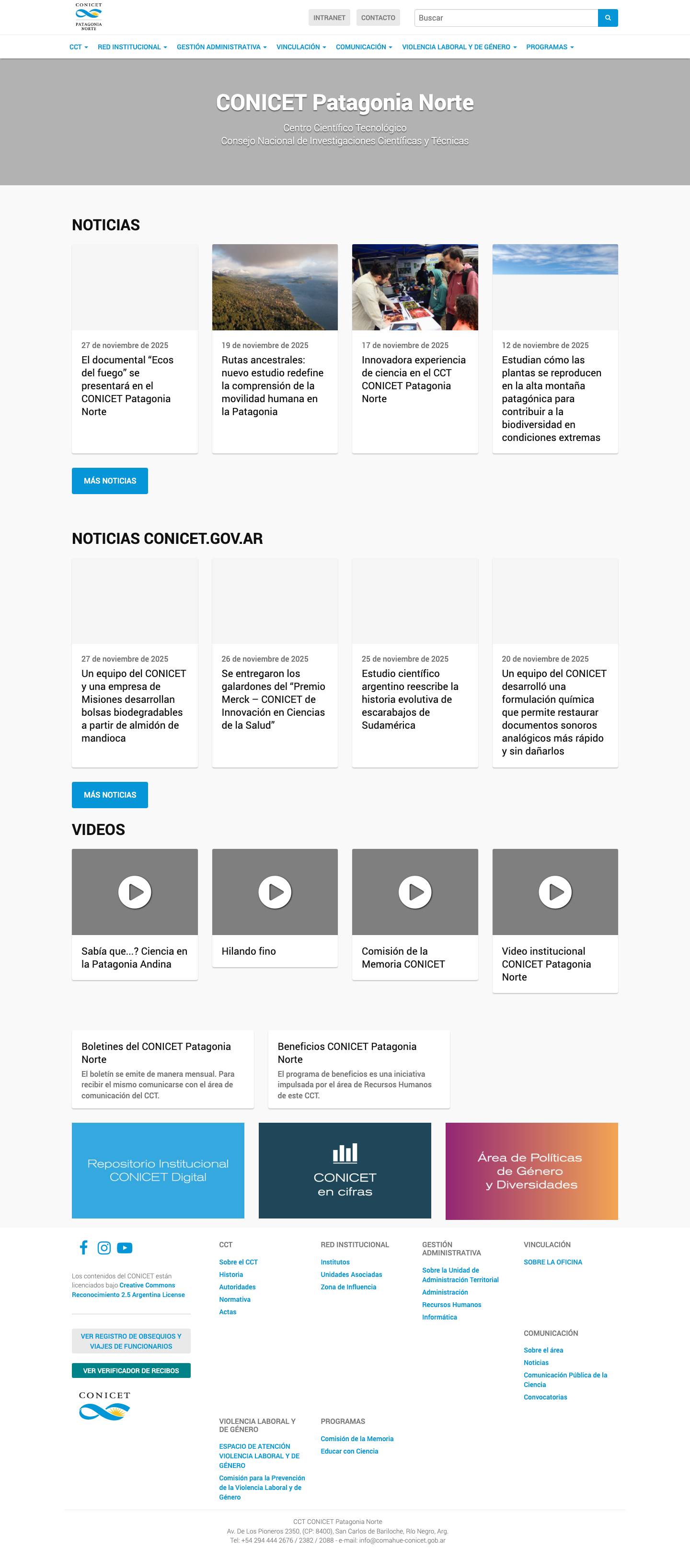 CONICET Patagonia Norte | Centro Científico Tecnológico Conse - Full Screenshot
