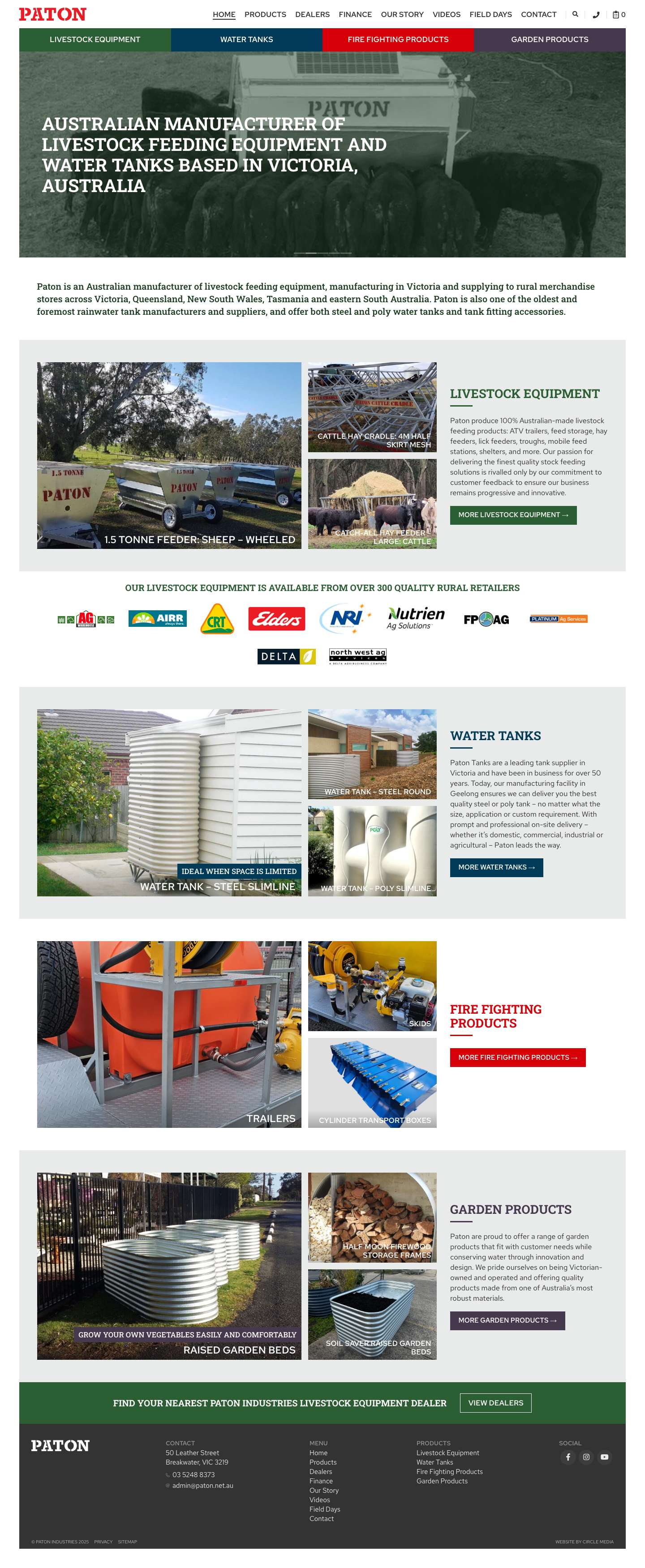 Paton Industries, Geelong | Livestock Equipment | Water Tanks - Full Screenshot