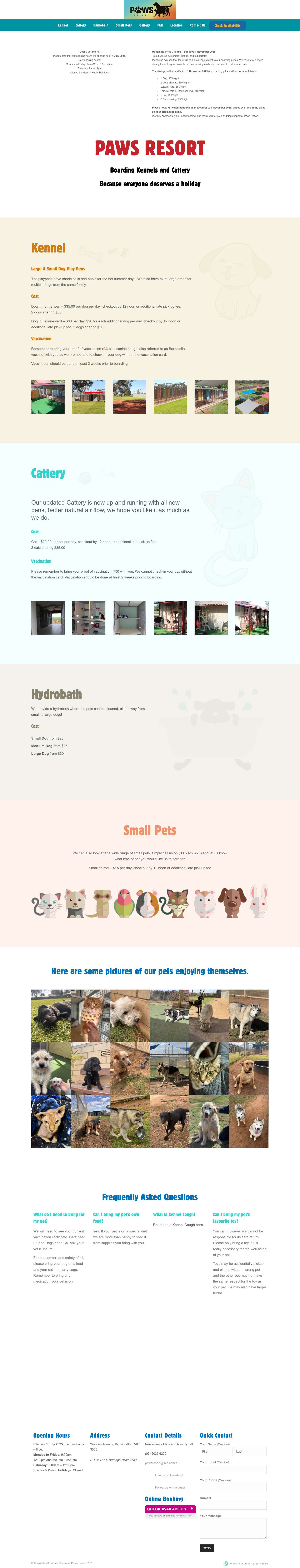 Paws Resort - Boarding Kennels & Cattery - Pet Holiday - Full Screenshot