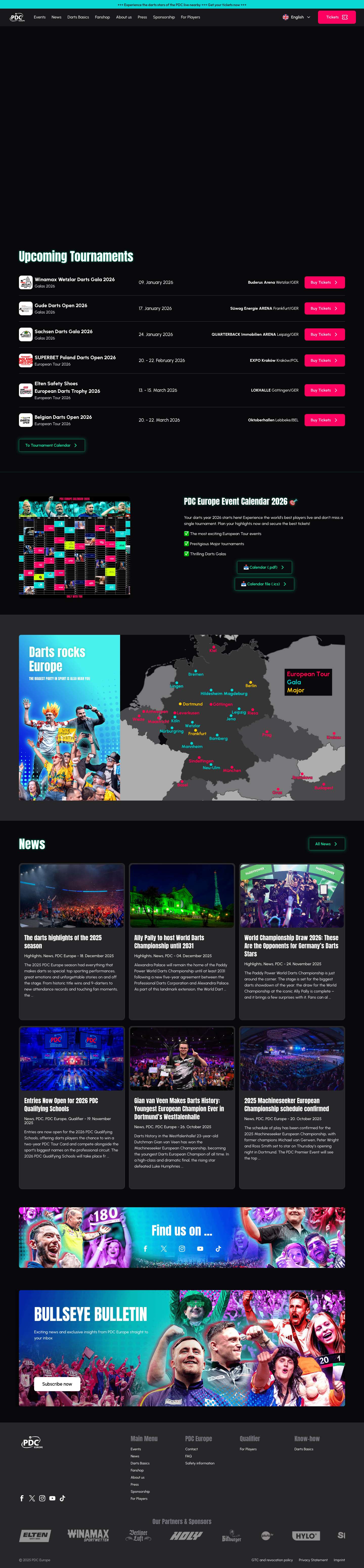 PDC Europe – Official Website for Darts Events in Europe - Full Screenshot