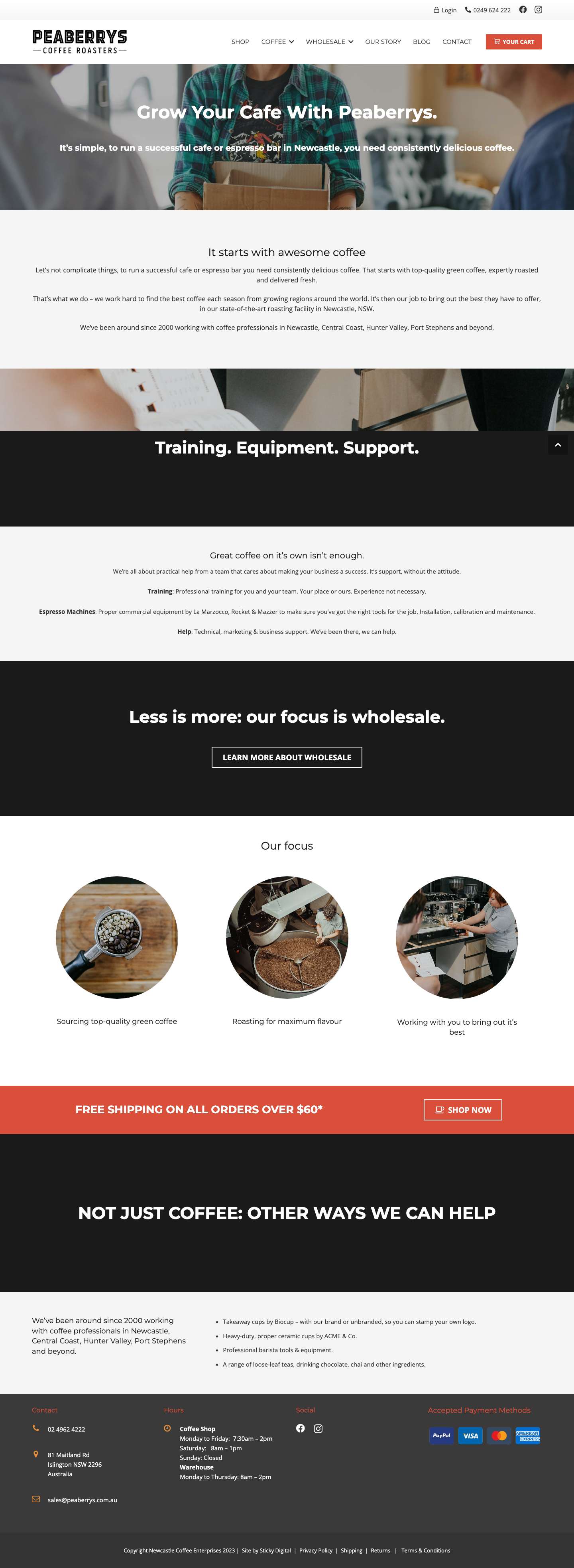 ☕ Premium Coffee Roasters Newcastle, Hunter Valley & Central Coast | Peaberrys - Full Screenshot