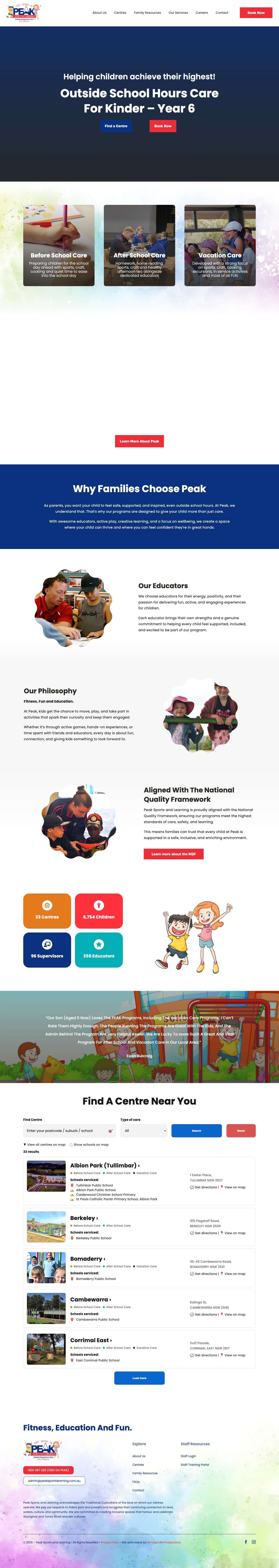 Peak Sports and Learning – Outside School Hours Care for Kinder – Year 6 - Full Screenshot