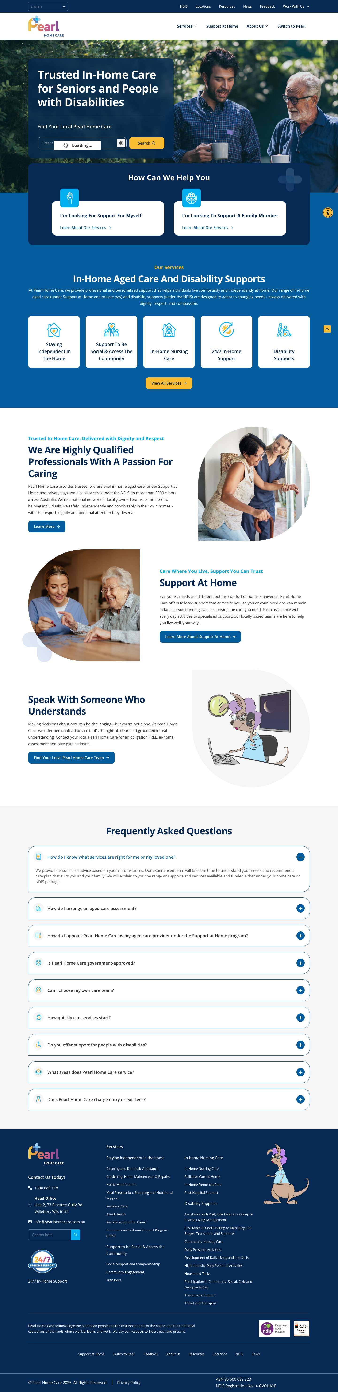Pearl Home Care - In-Home Care - WA, QLD, NSW, SA, VIC - Full Screenshot