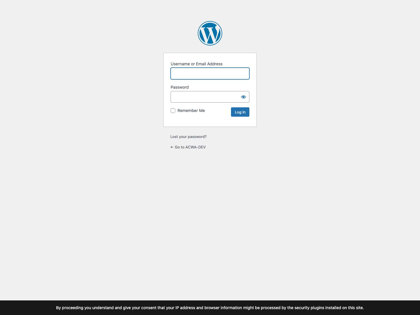 Log In ‹ ACWA-DEV — WordPress - Full Screenshot