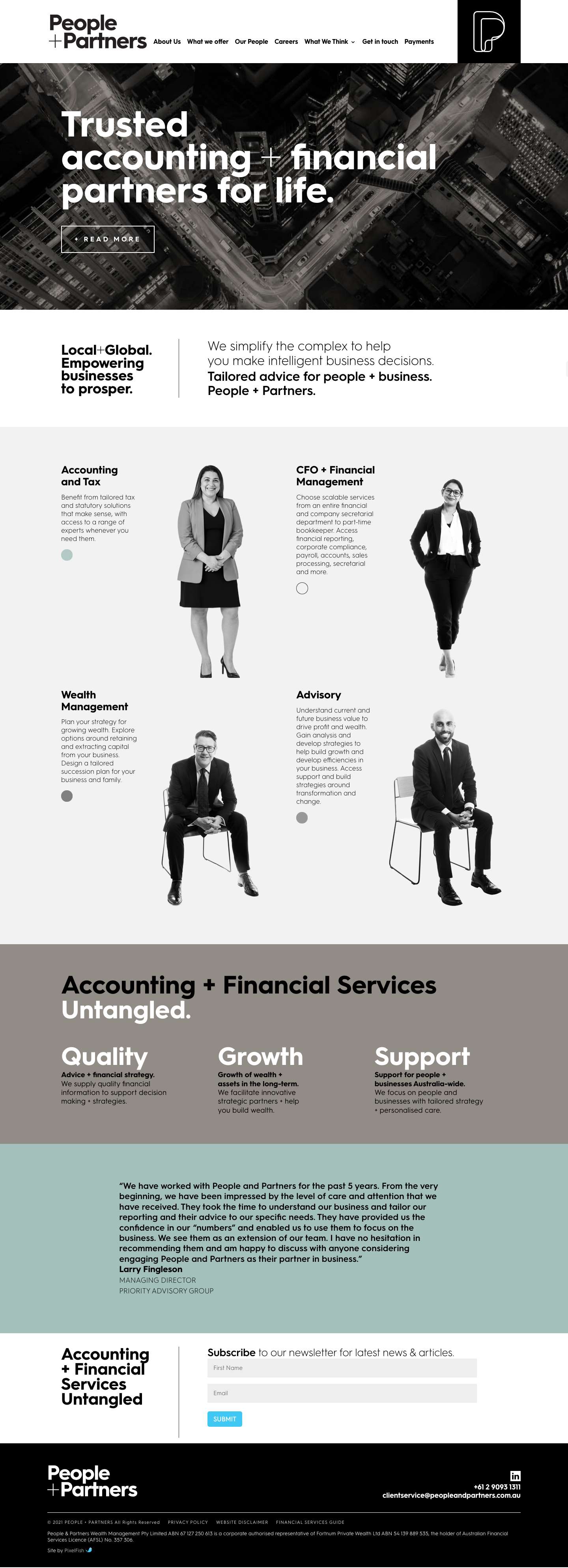 Home - People + Partners - Trusted accounting + financial partners for life - Full Screenshot