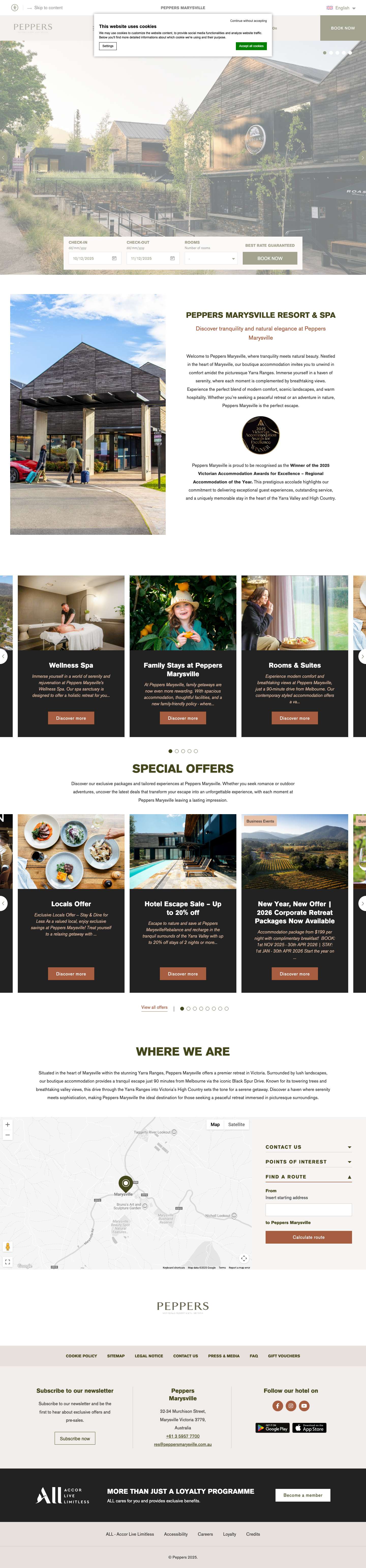 Home | Peppers Marysville Resort & Spa - Full Screenshot