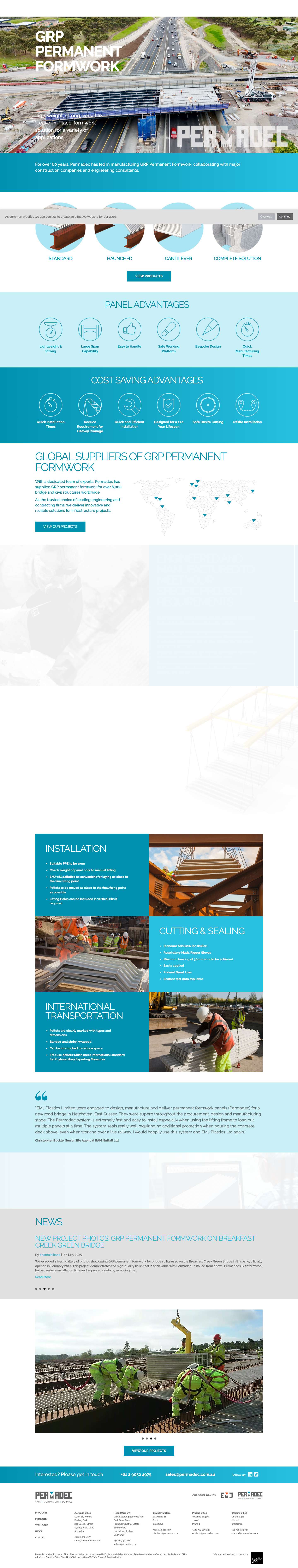 Home - Permadec GRP Permanent Formwork - Full Screenshot