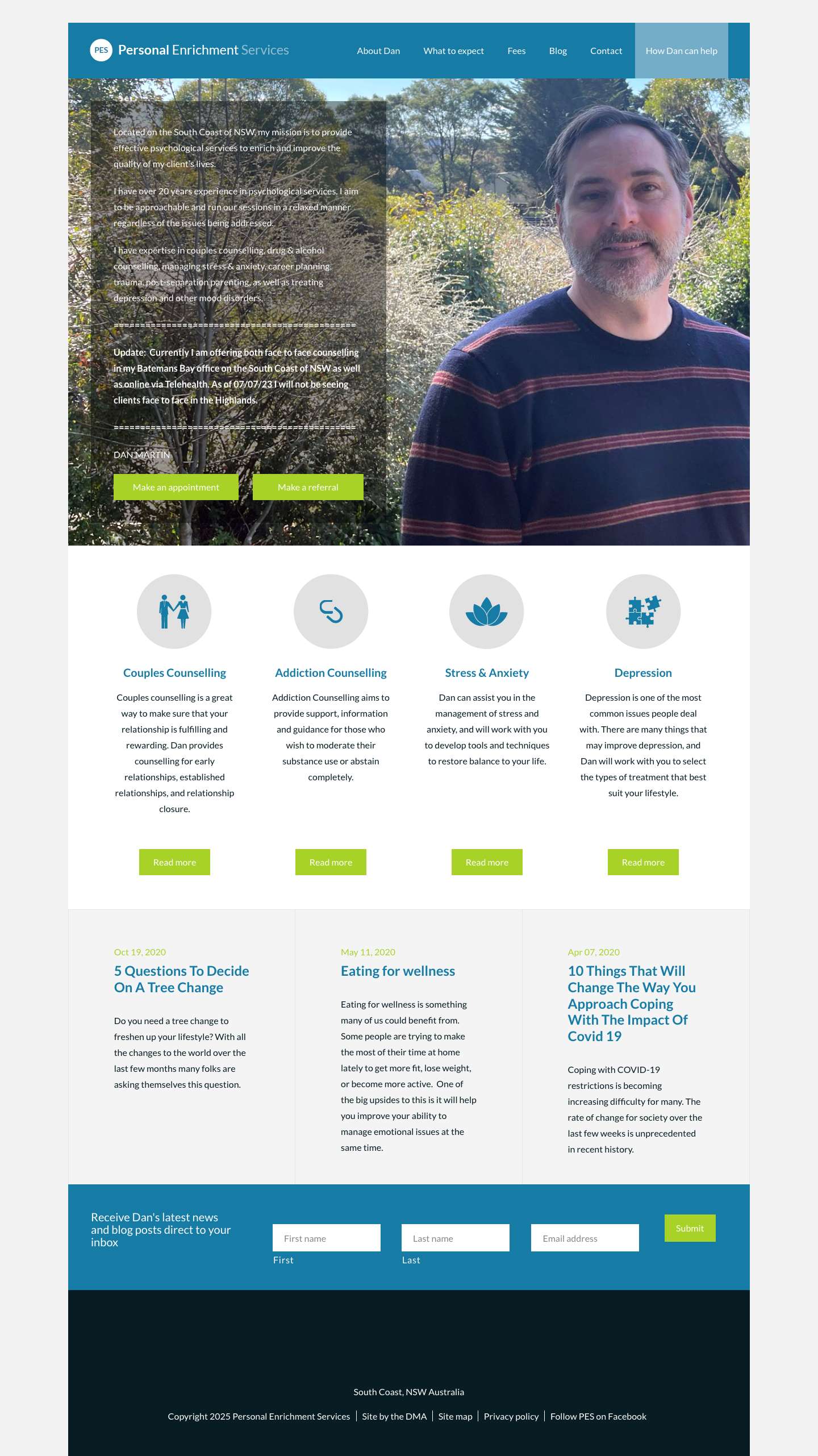 Personal Enrichment Services - Dan Martin Psychologist - Full Screenshot