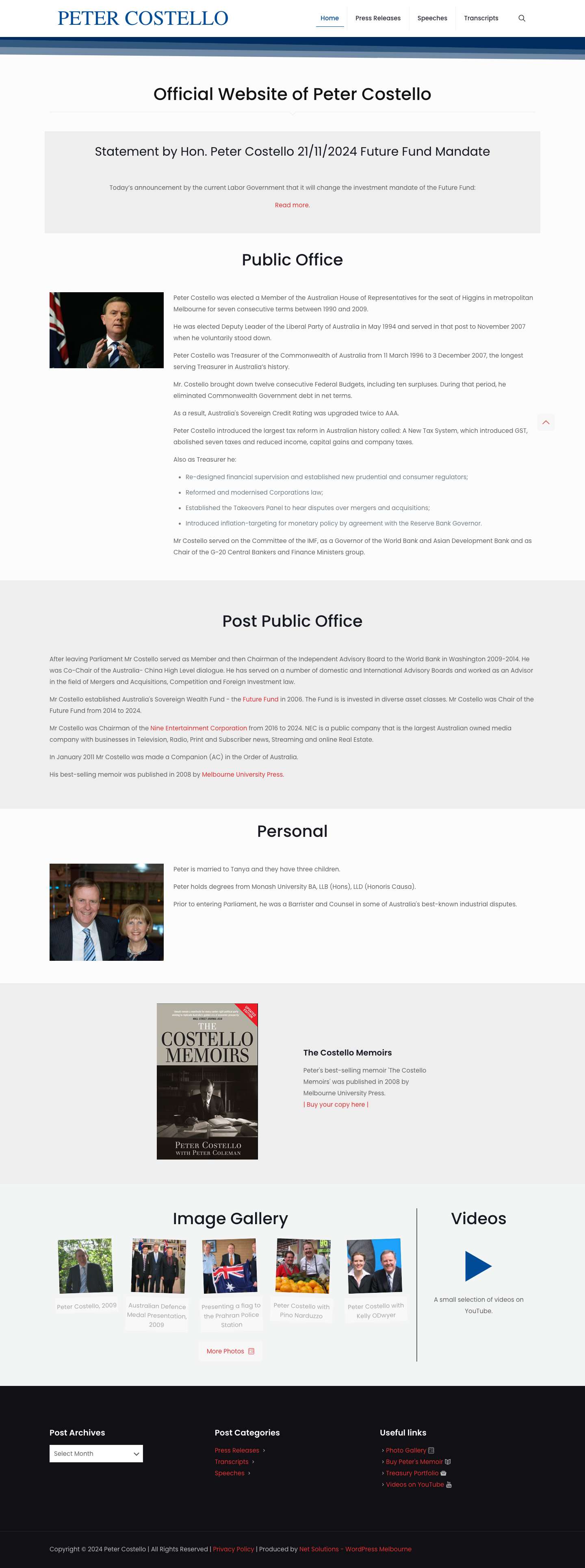 Official Website of Peter Costello - Peter Costello - Full Screenshot