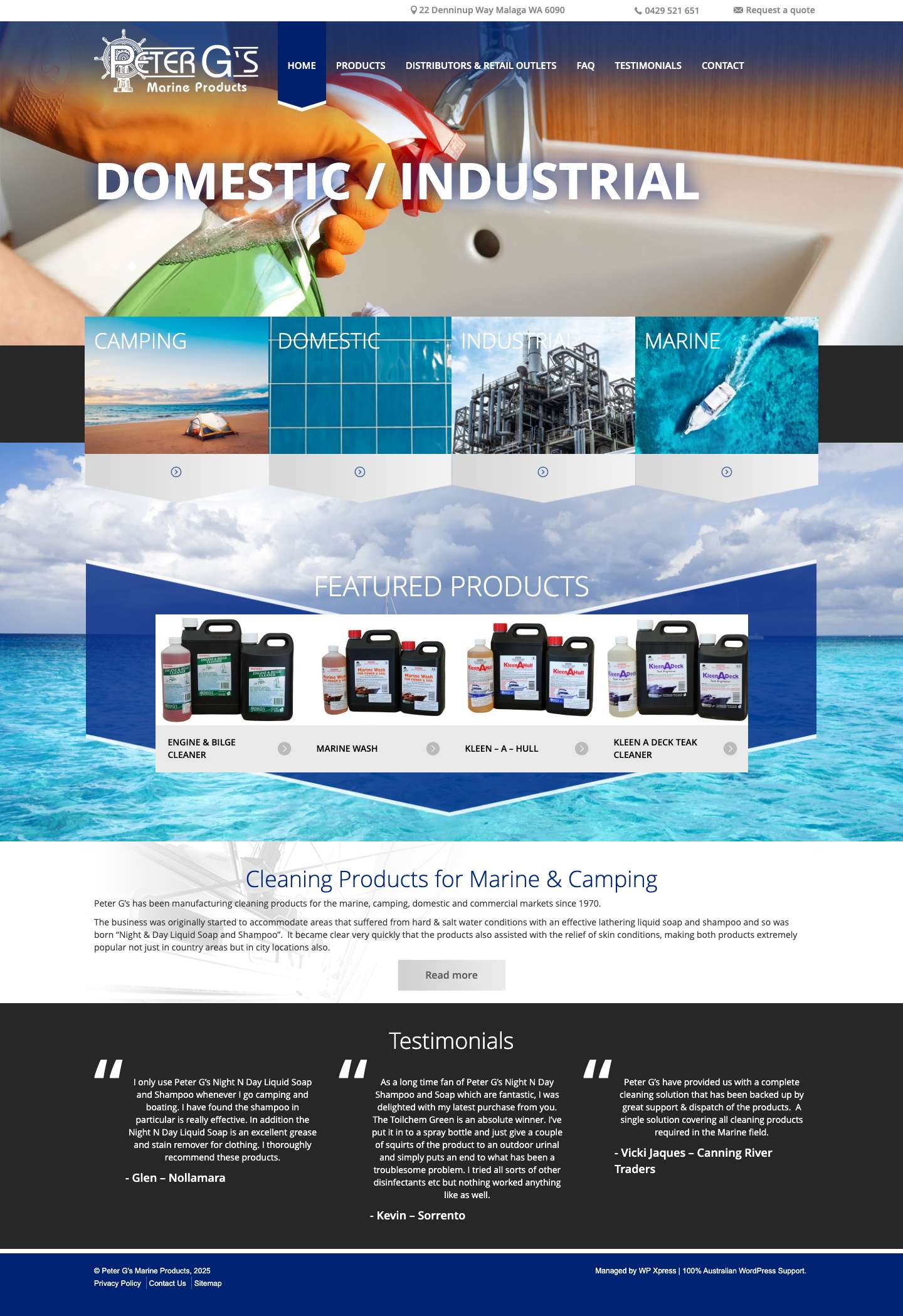 Marine Cleaning Products | Peters G's Marine Products | Cleaning Products for Marine & Camping - Full Screenshot