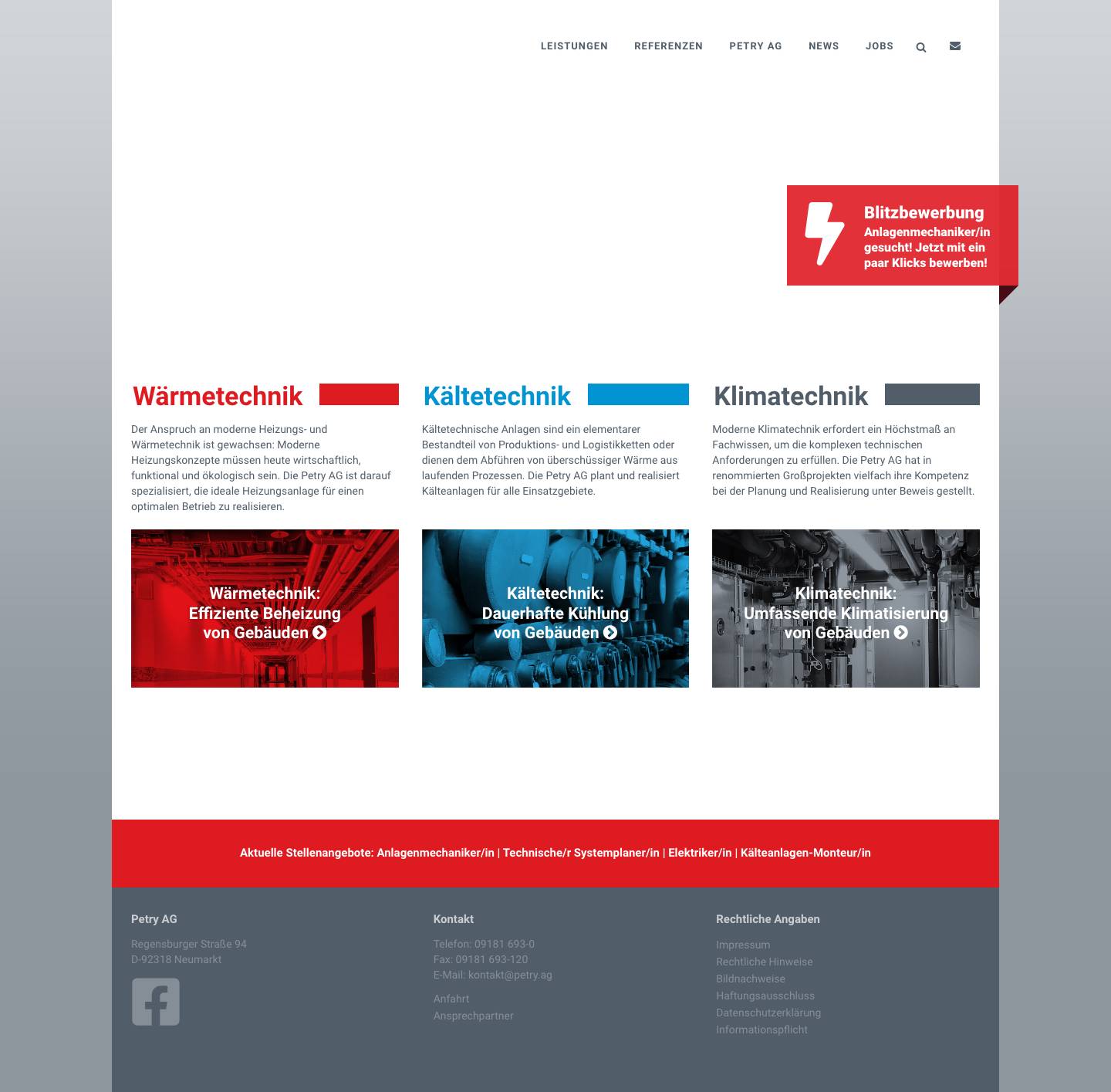 Petry AG - Wärmetechnik, Kältetechnik und Klimatechnik für Gebäude - Full Screenshot