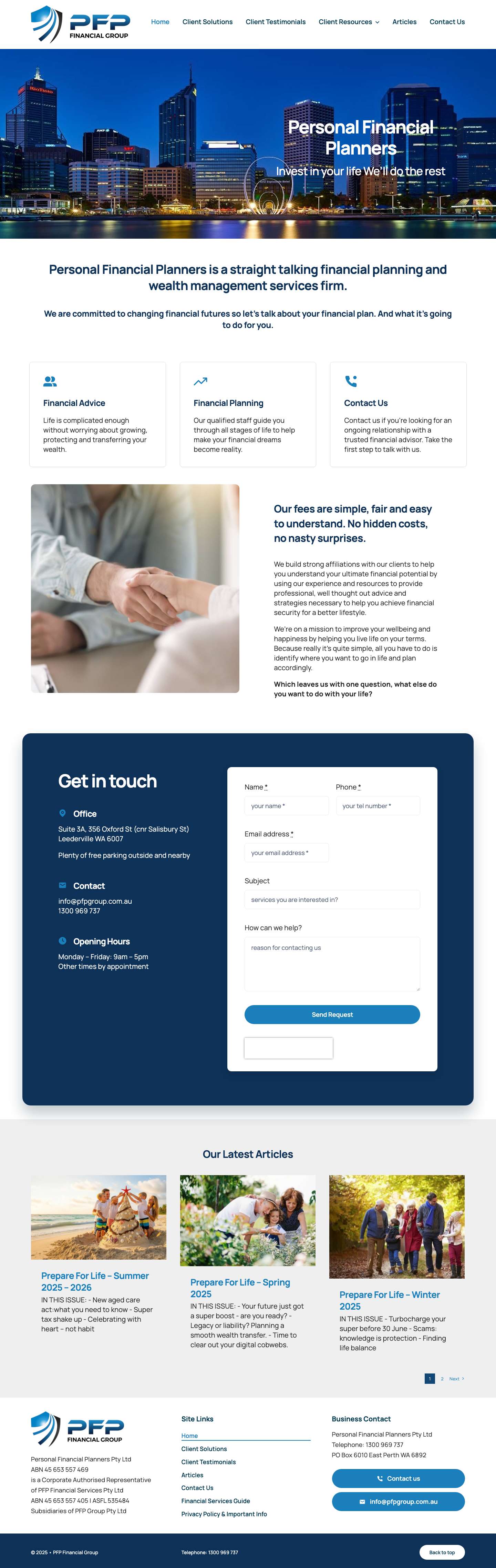 Personal Financial Planners - financial planning firm in Perth WA - Full Screenshot