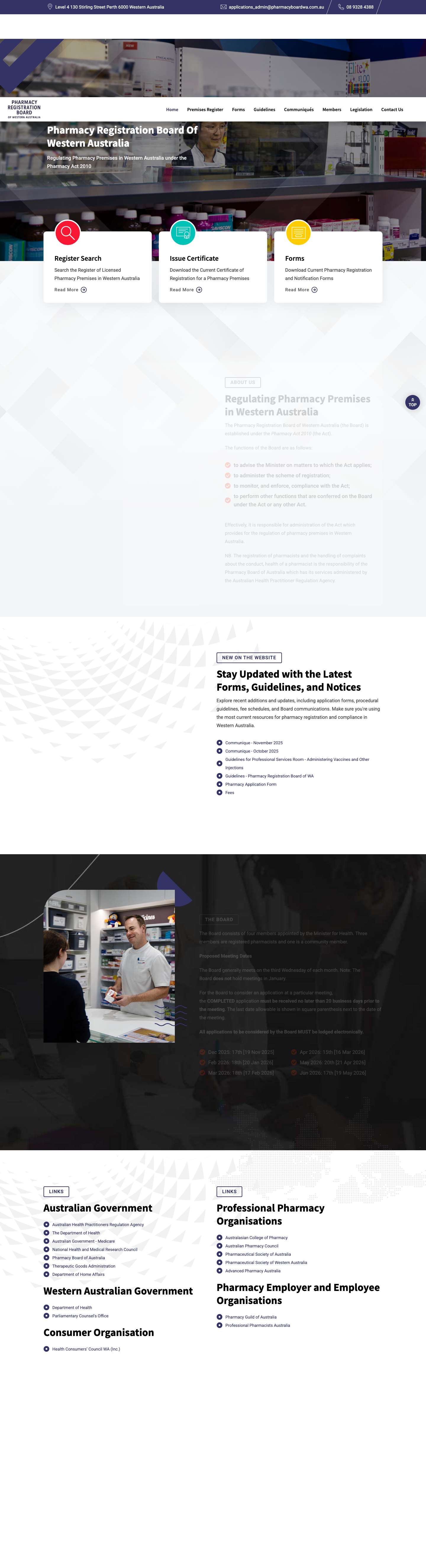 Pharmacy Registration Board of Western Australia - Full Screenshot