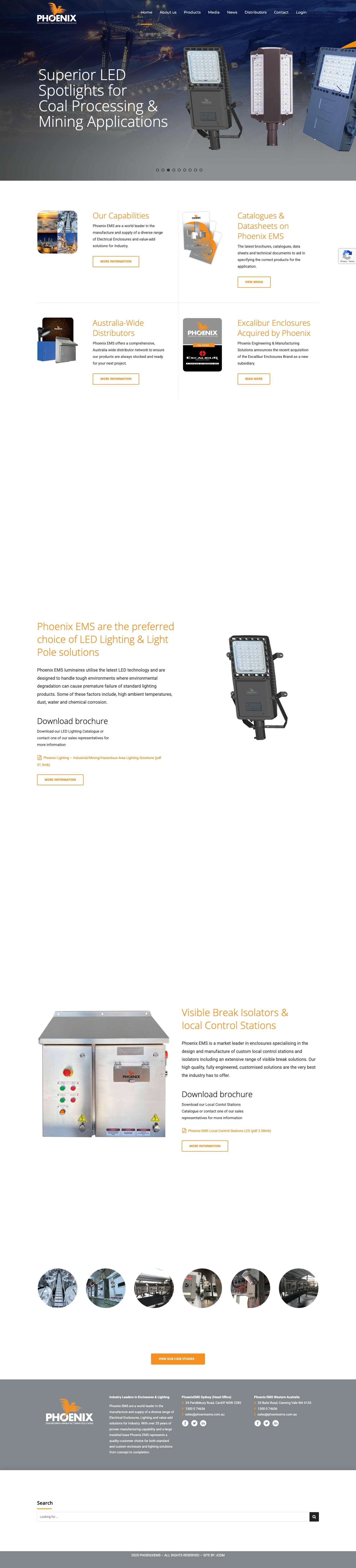 Phoenix Engineering and Manufacturing Solutions – Phoenix EMS Australia – Electrical Enclosures, Stainless Steel Enclosures and Industrial Lighting - Full Screenshot