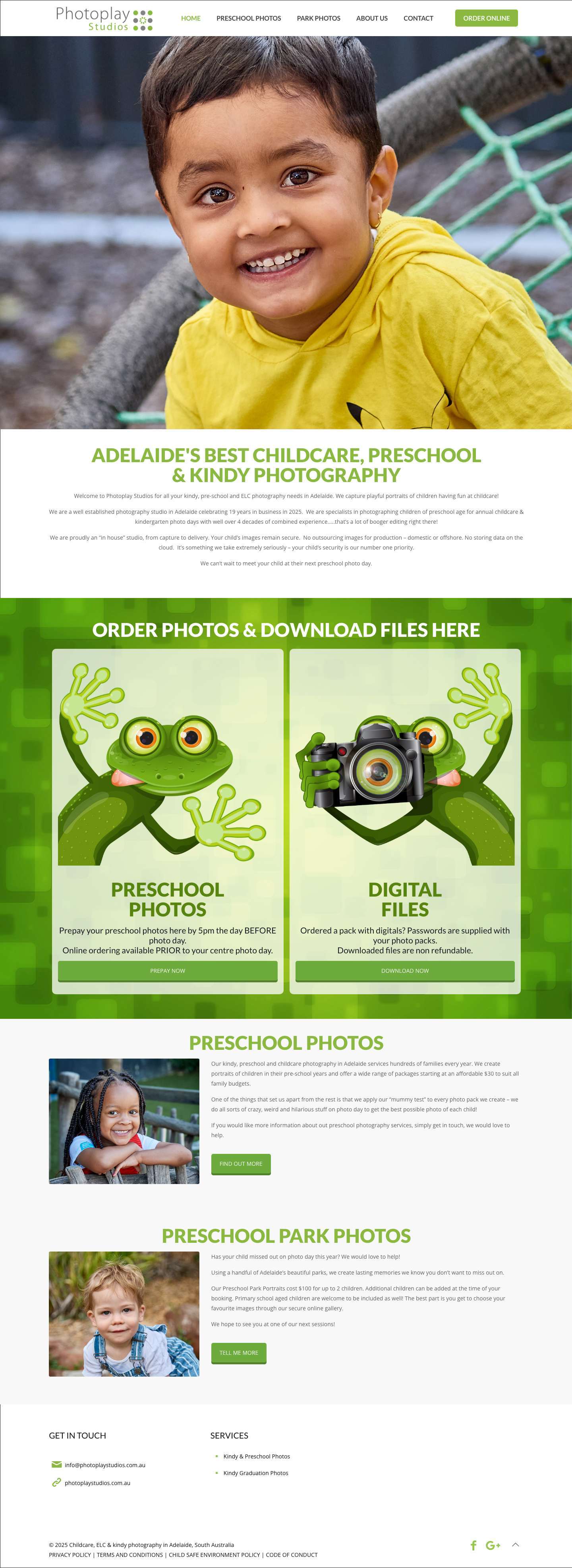 Adelaide Childcare, Kindy, Preschool & Portrait Photography - Full Screenshot