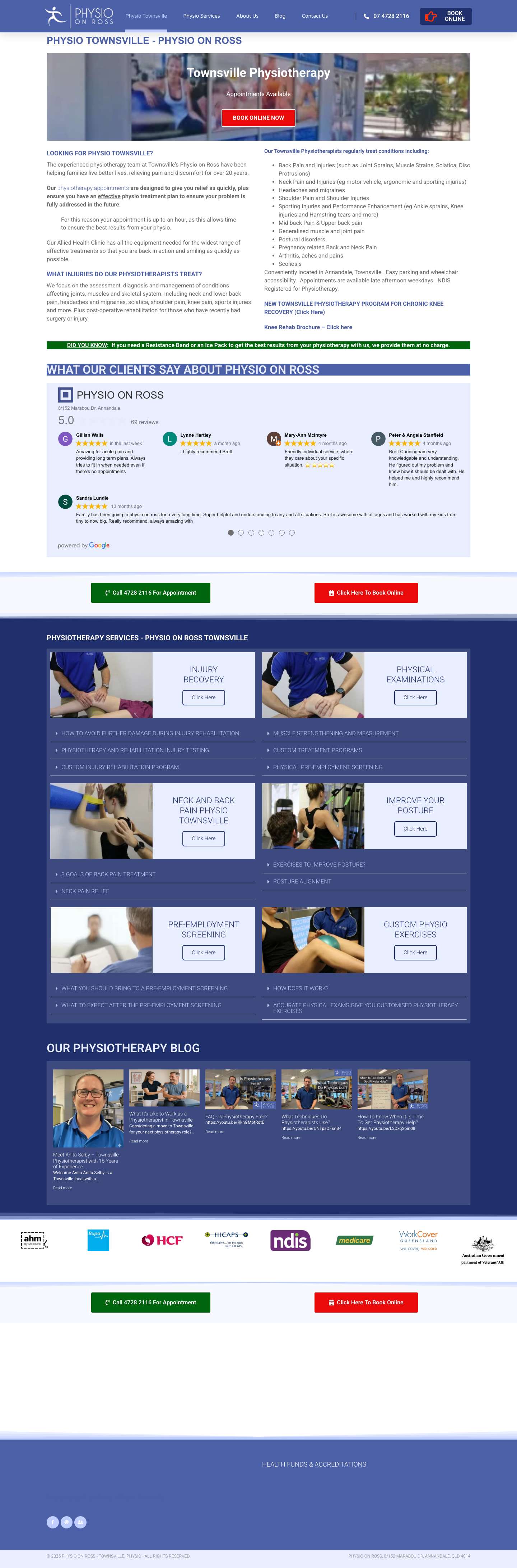 Physio Townsville | Physio on Ross Physiotherapy Townsville - Full Screenshot