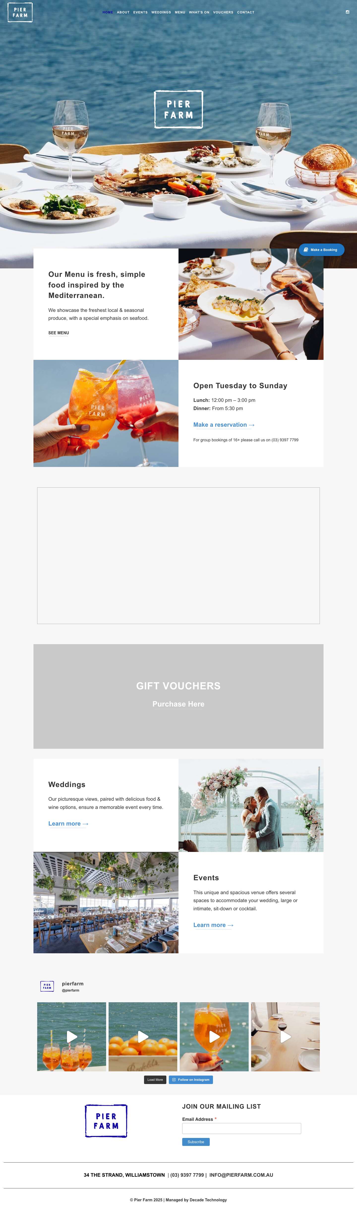 Home - Pier Farm Williamstown Restaurant Melbourne - Full Screenshot