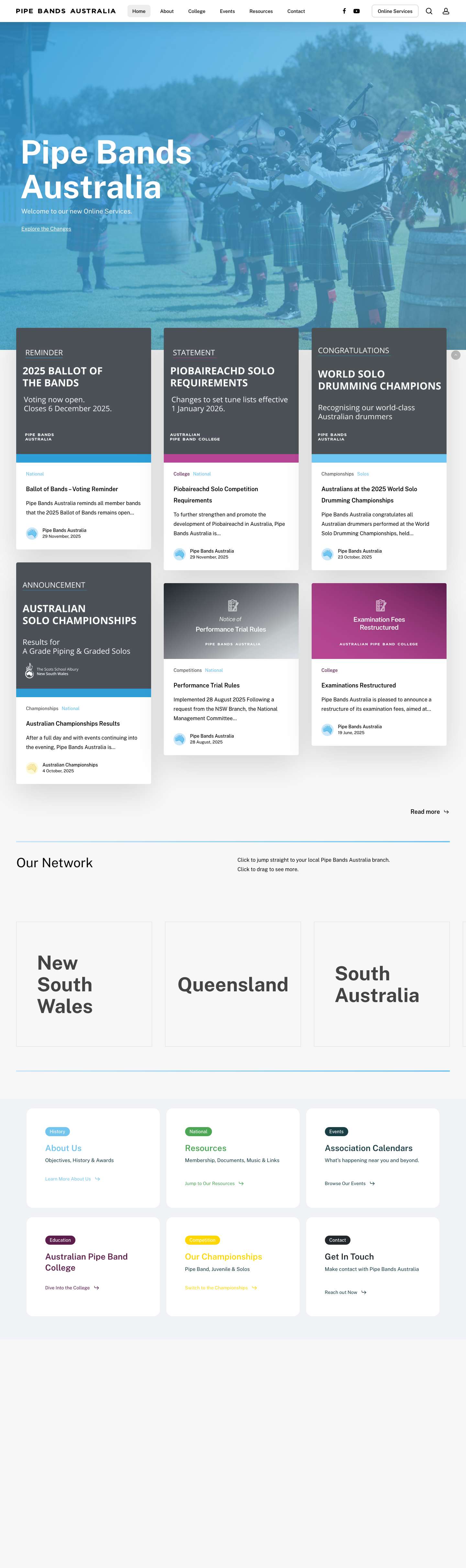 Pipe Bands Australia – The National Body for Piping & Drumming - Full Screenshot