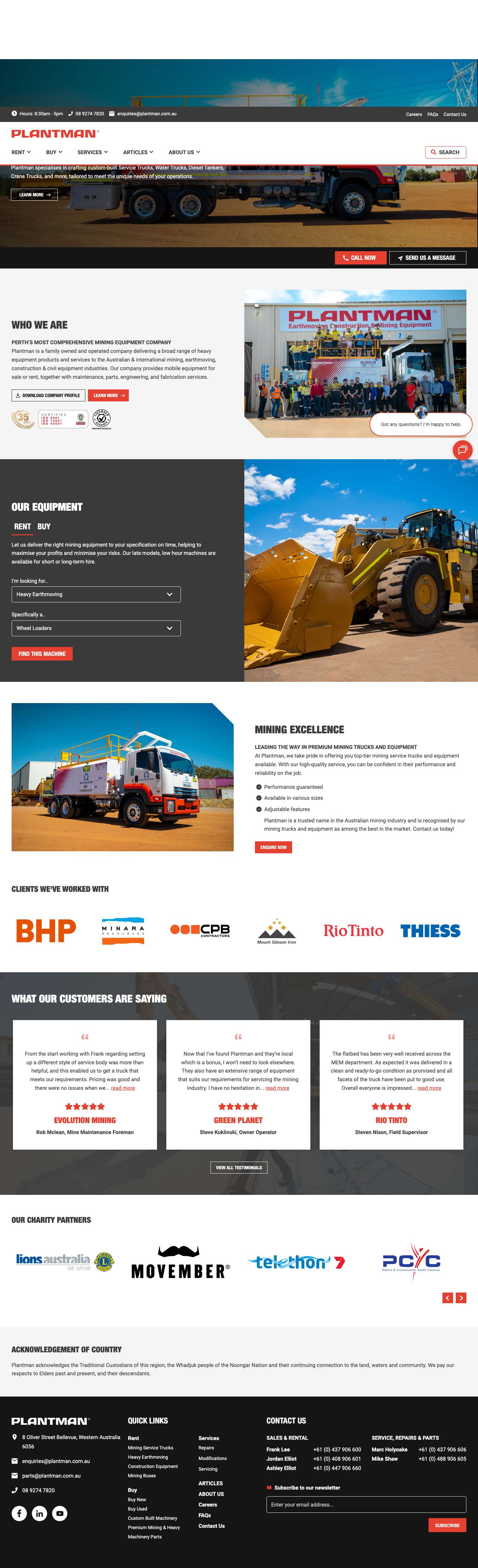Mining & Earthmoving Companies in Perth | Plantman - Full Screenshot
