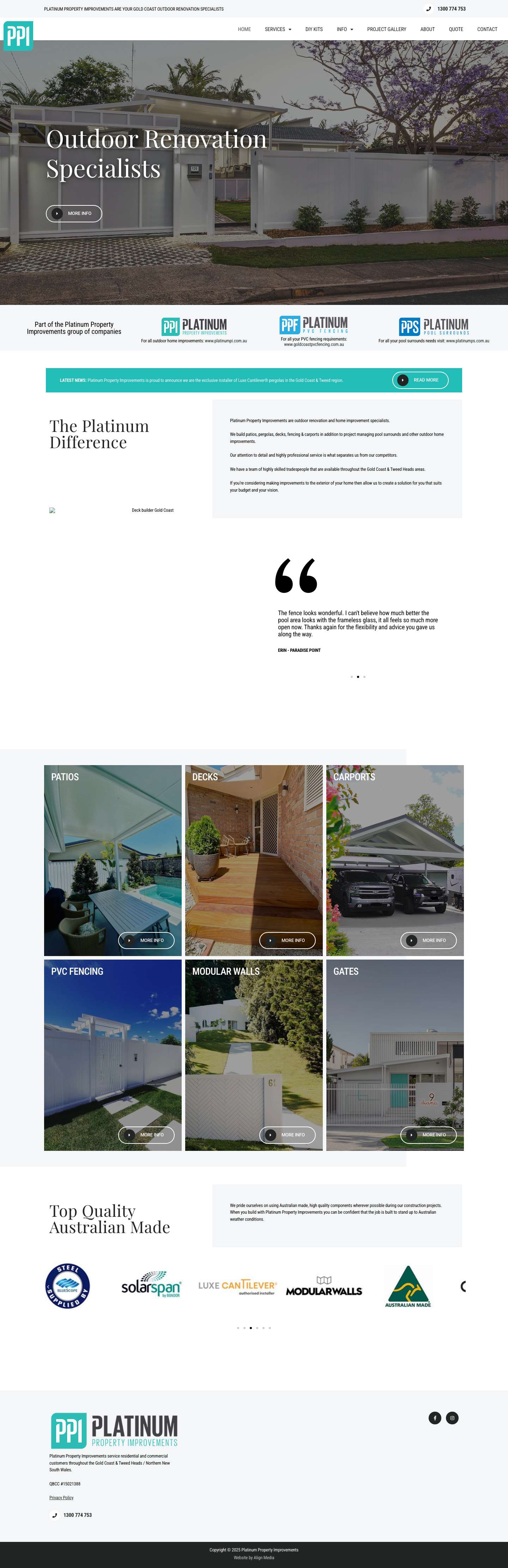 Gold Coast Patios, Decks, Carports, Fencing | Platinum Property Improvements - Full Screenshot