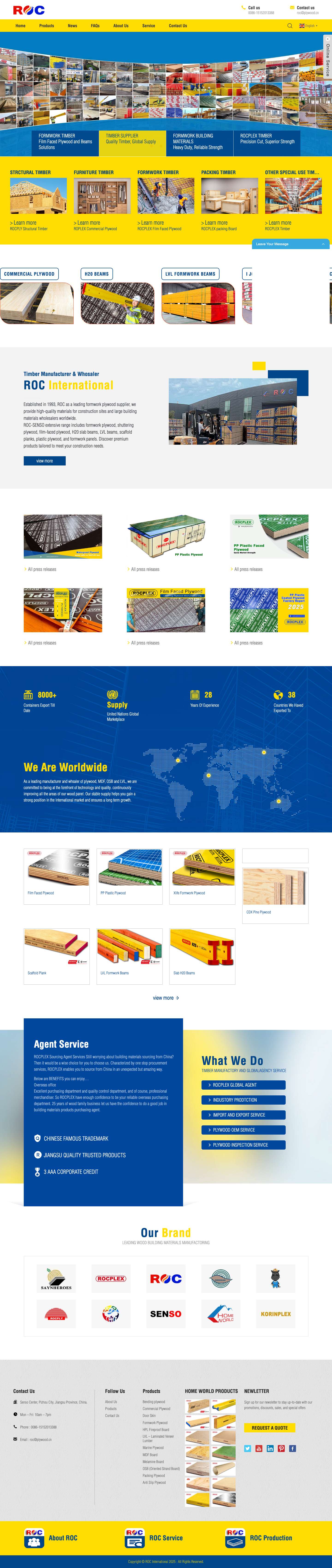 Film Faced Plywood, LVL Beams, MDF, OSB Timber Supplier - Full Screenshot