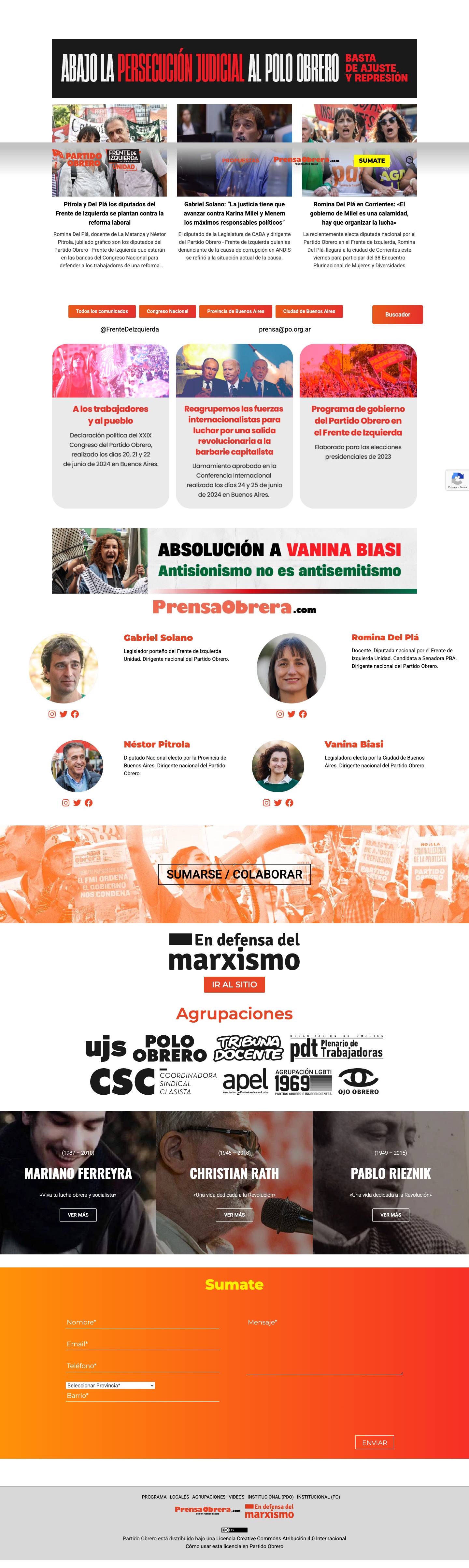 Partido Obrero en el Frente de Izquierda Unidad - Sitio oficialBuscador - Full Screenshot